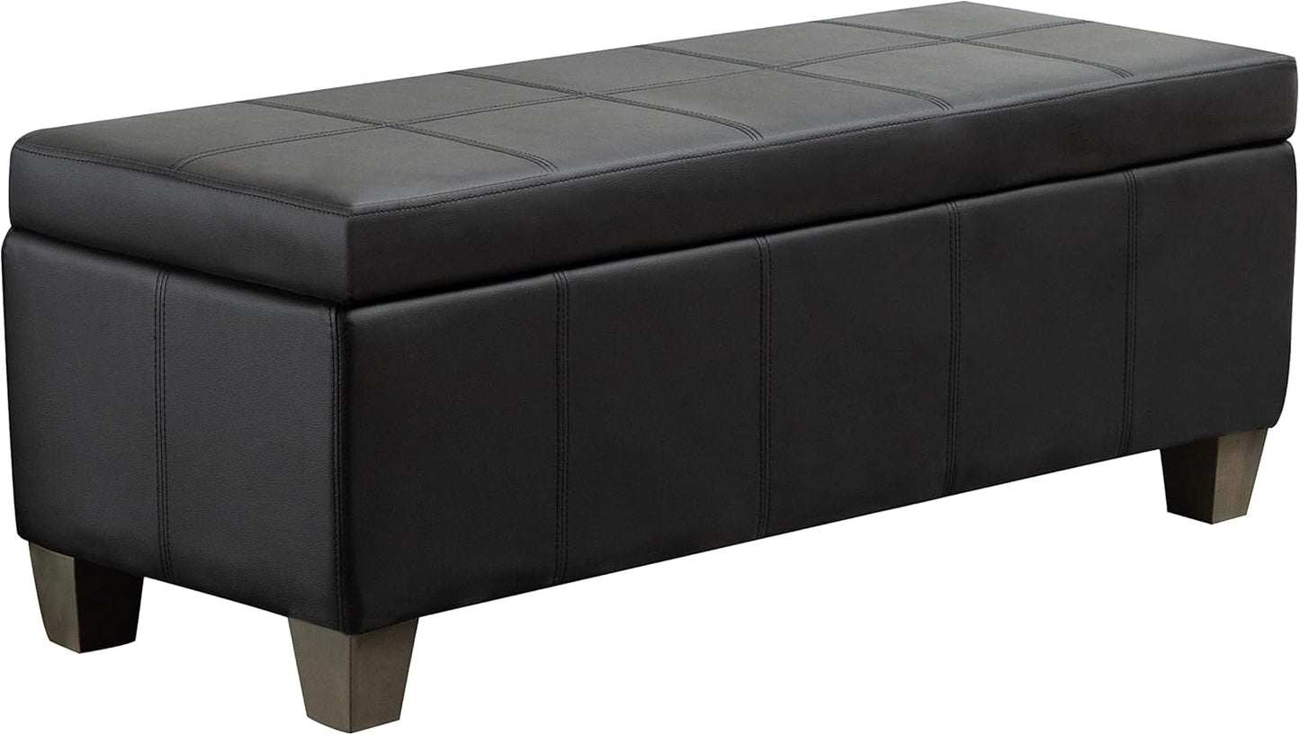 Black Faux Leather Ottoman with Storage, Rectangular Extra Long Storage Bench for Bedroom and Living Room