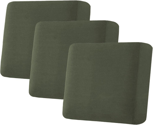 H.VERSAILTEX Super Stretch Individual Seat Cushion Covers Sofa Covers Couch Covers Slipcover Sets Thick Jacquard Textured Twill Fabric (3 Piece XL Sofa Cushion Covers, Olive)