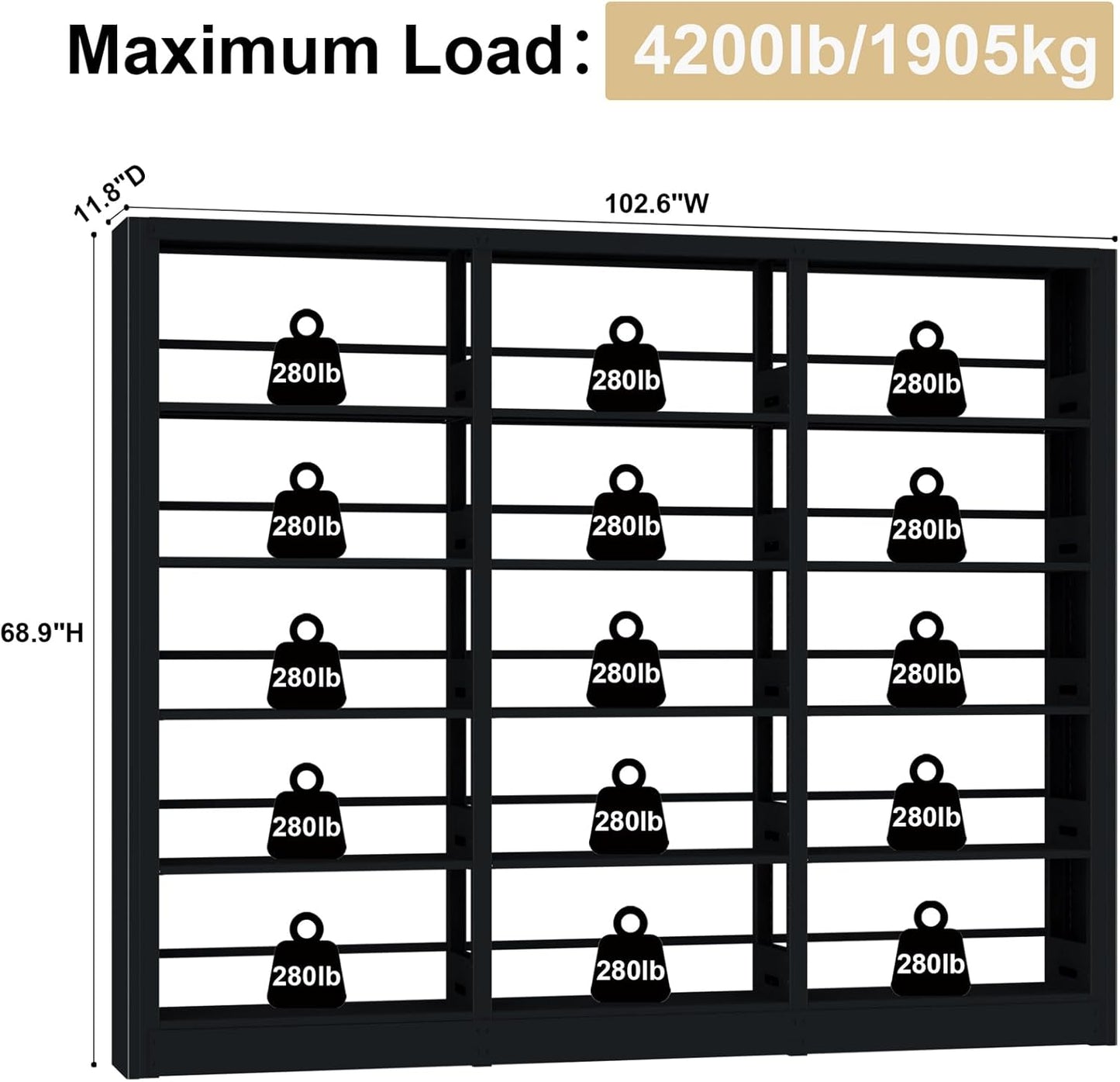 5-Tier Industrial Bookshelf, Black Bookcases and Bookshelves,Tall Metal Book Shelf Storage Organizer, Freestanding Bookshelf for Living Room,Home Office (Black, Shelf-3)