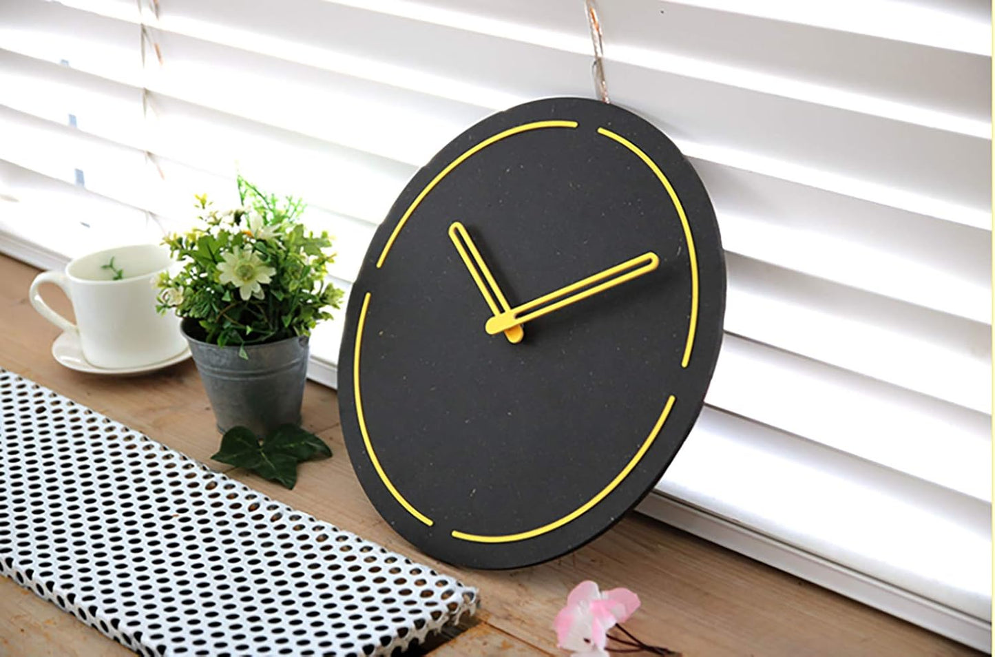 Stephanie Imports Modern Minimalist Dark Concrete Gray Silent Wall Clock (Yellow)