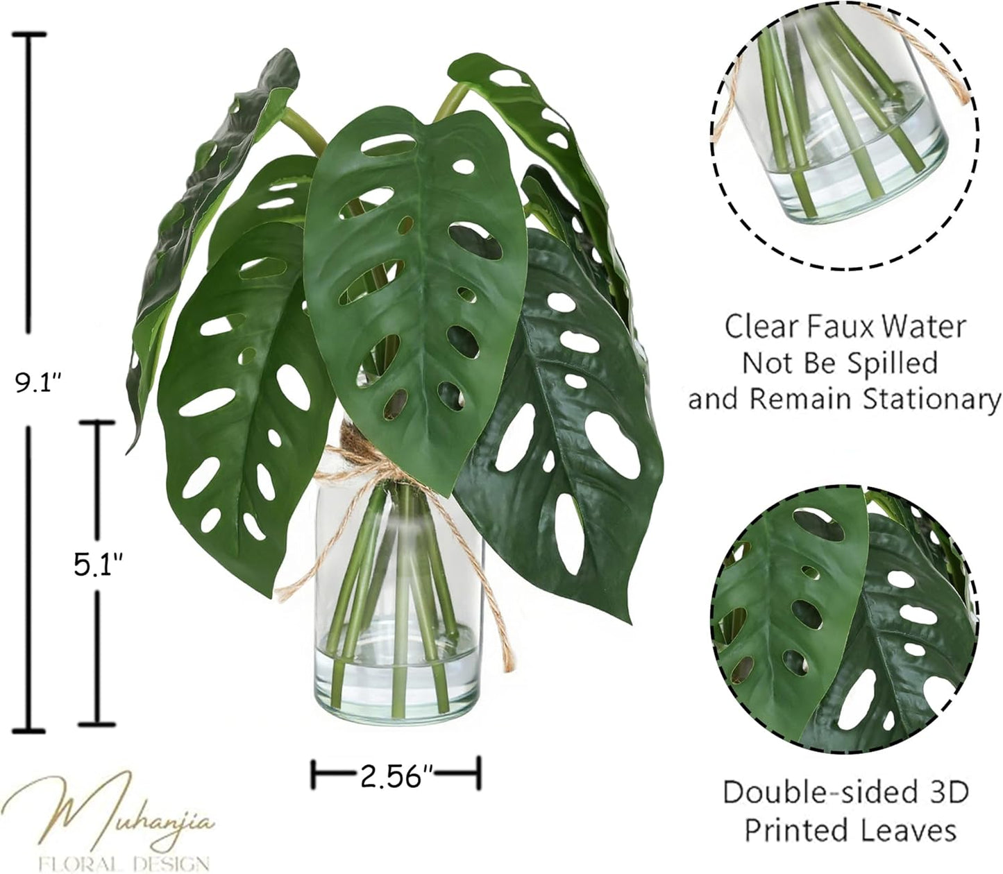 Artificial Flowers Turtle-Back, Alocasia Leaf, in Glass Vase with Faux Water,7Pcs Artificial Leaves Real Touch Latex Leaves for Centerpiece (2, Turtle-Back Leaf)