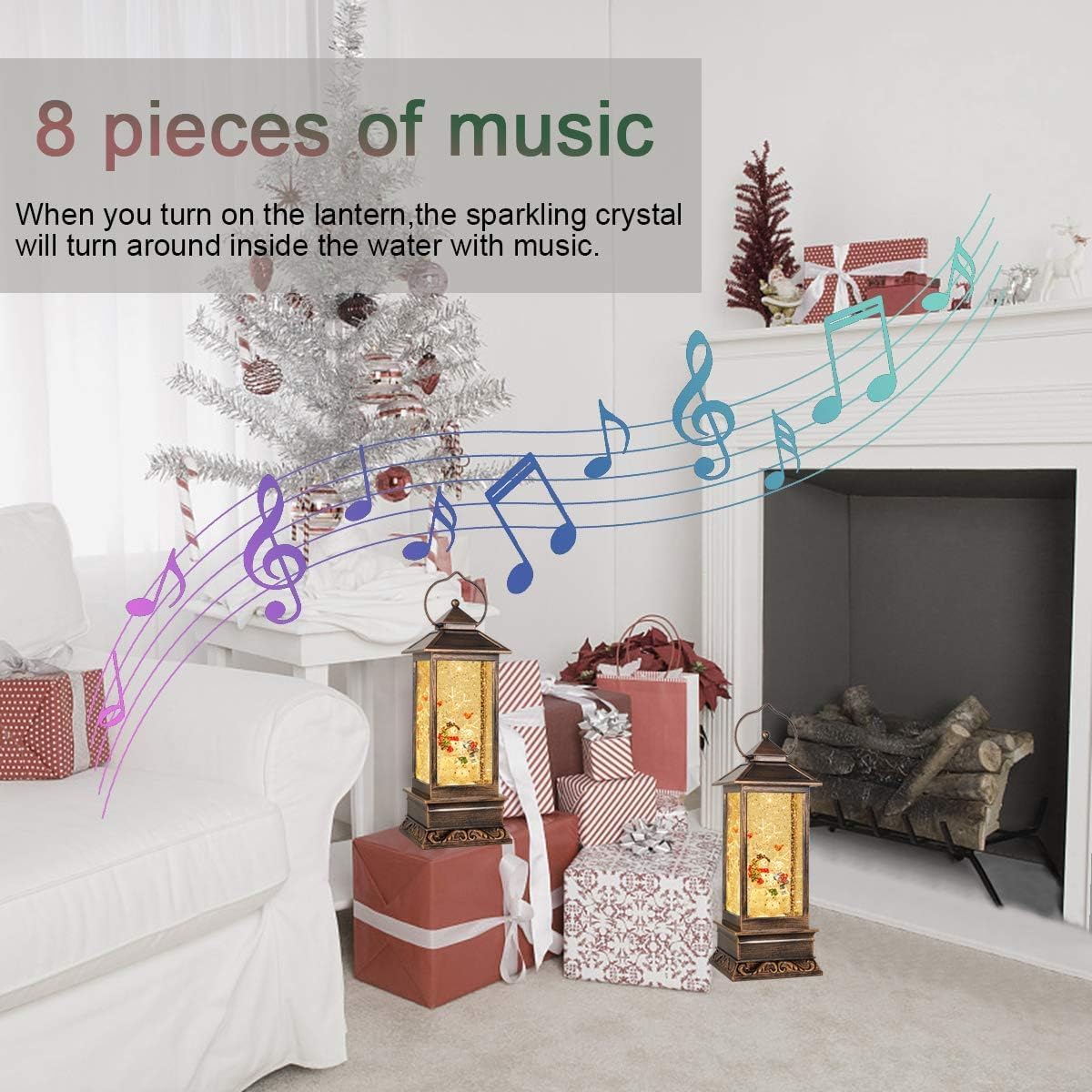 House & Garden Decoration,Christmas Lantern with 8 Pieces of Music,Sparkling Crystal Keep Circling Around The Snowman Families Music Box as a (Snowman Families)