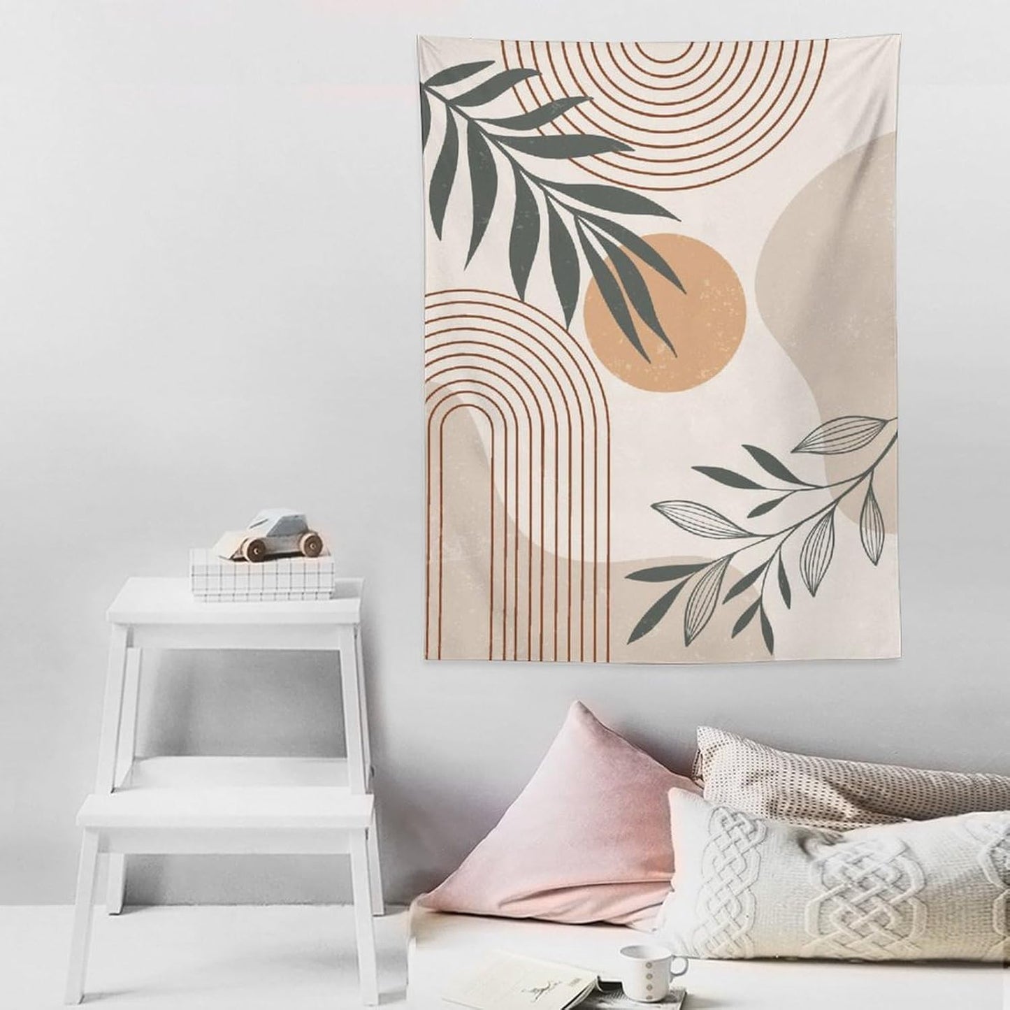 Abstract Boho Tapestry, Mid Century Tropical Tree Leaves Modern Geometric Arch Bohemian Botanical Tapestry, Home Aesthetic Wall Hanging Art Decor for Living Room Bedroom Dormitory 40x60 Inch