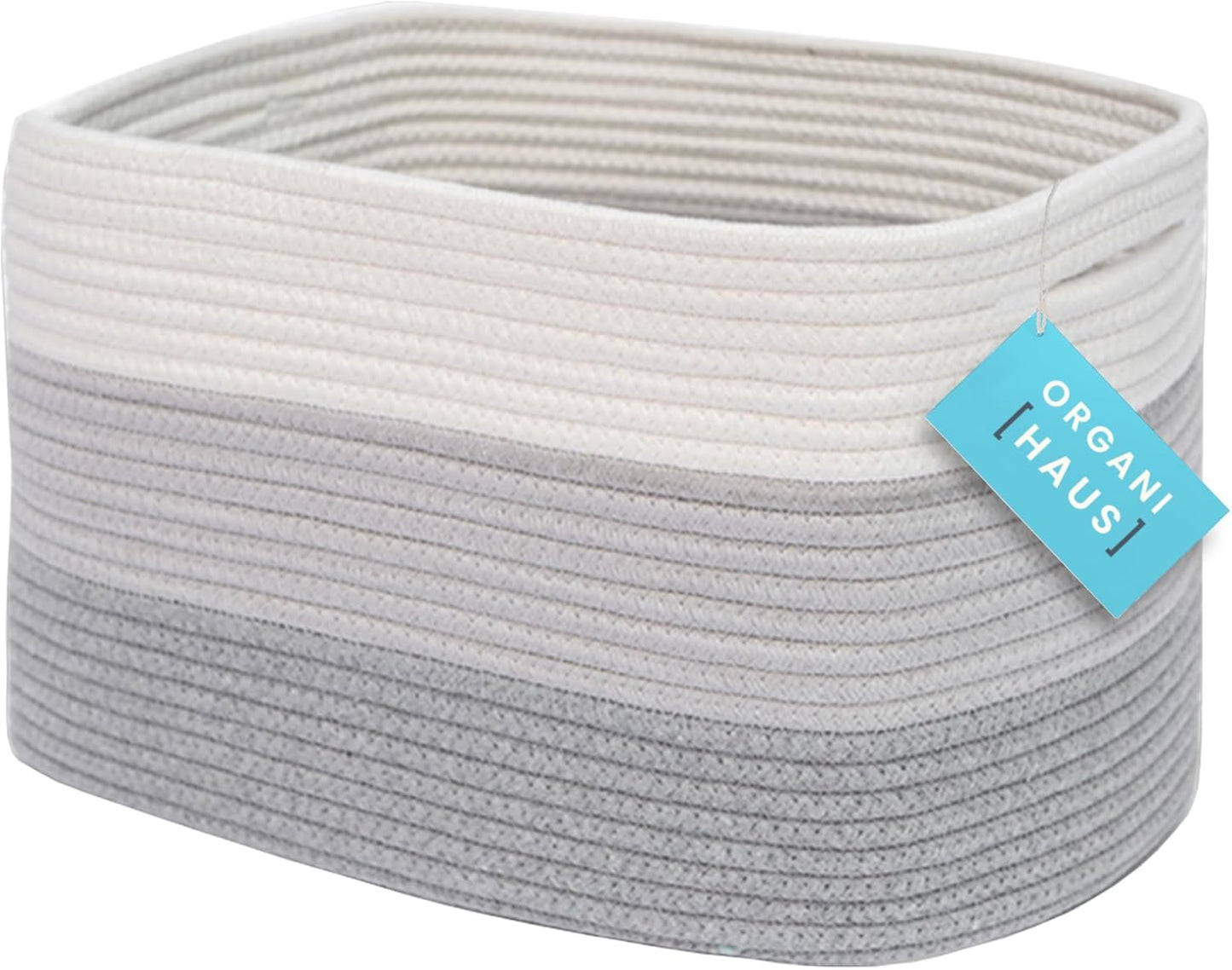 OrganiHaus Woven Storage Baskets for Organizing, Cotton Rope Organizer Bins for Shelves, Closet & Nursery, Dog Toy Basket, Decorative Bins for Toys, Towels & Books - 15x10x9, Grey