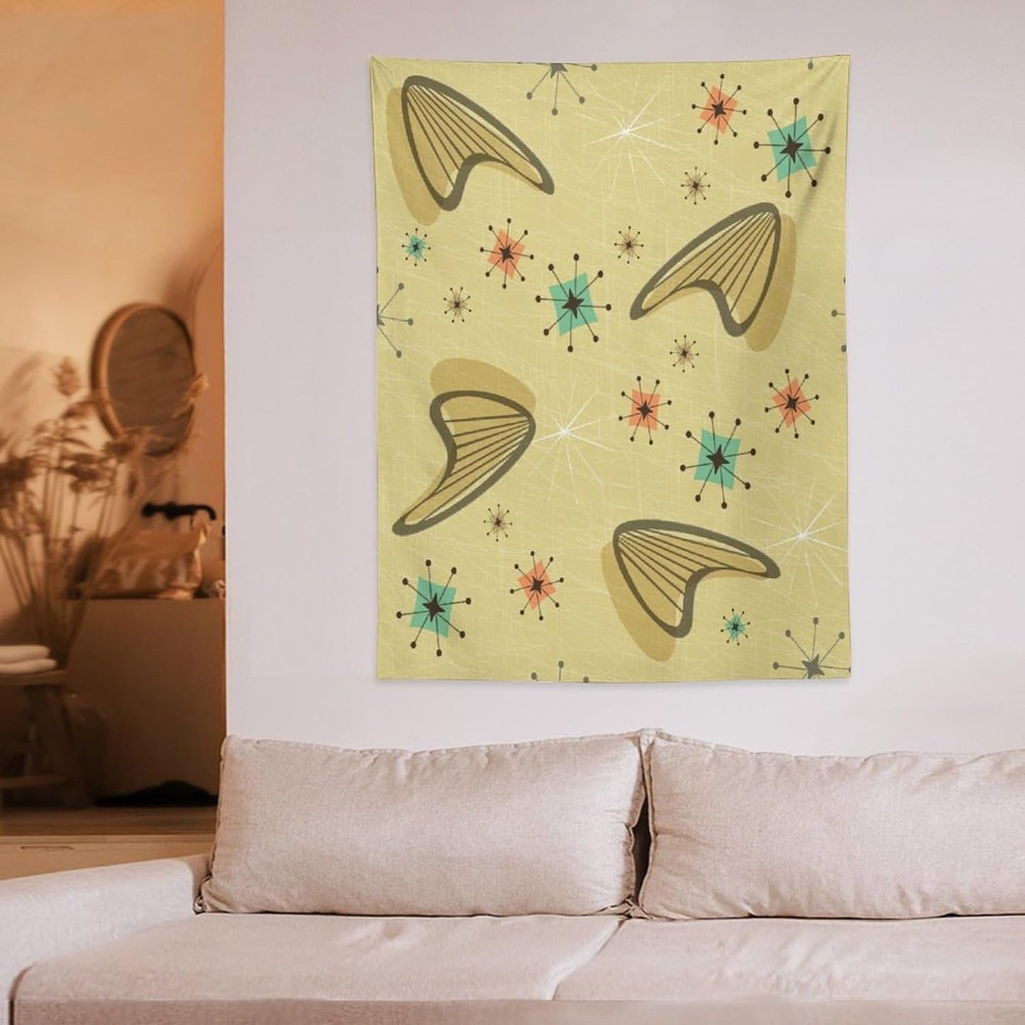 ICMOLYYENLO Boho Medieval Cat Tapestry, Abstract Atomic Starburst Geometric Aesthetic Art Wall Hanging For Bedroom Living Room Dormitory 60x80 Inches