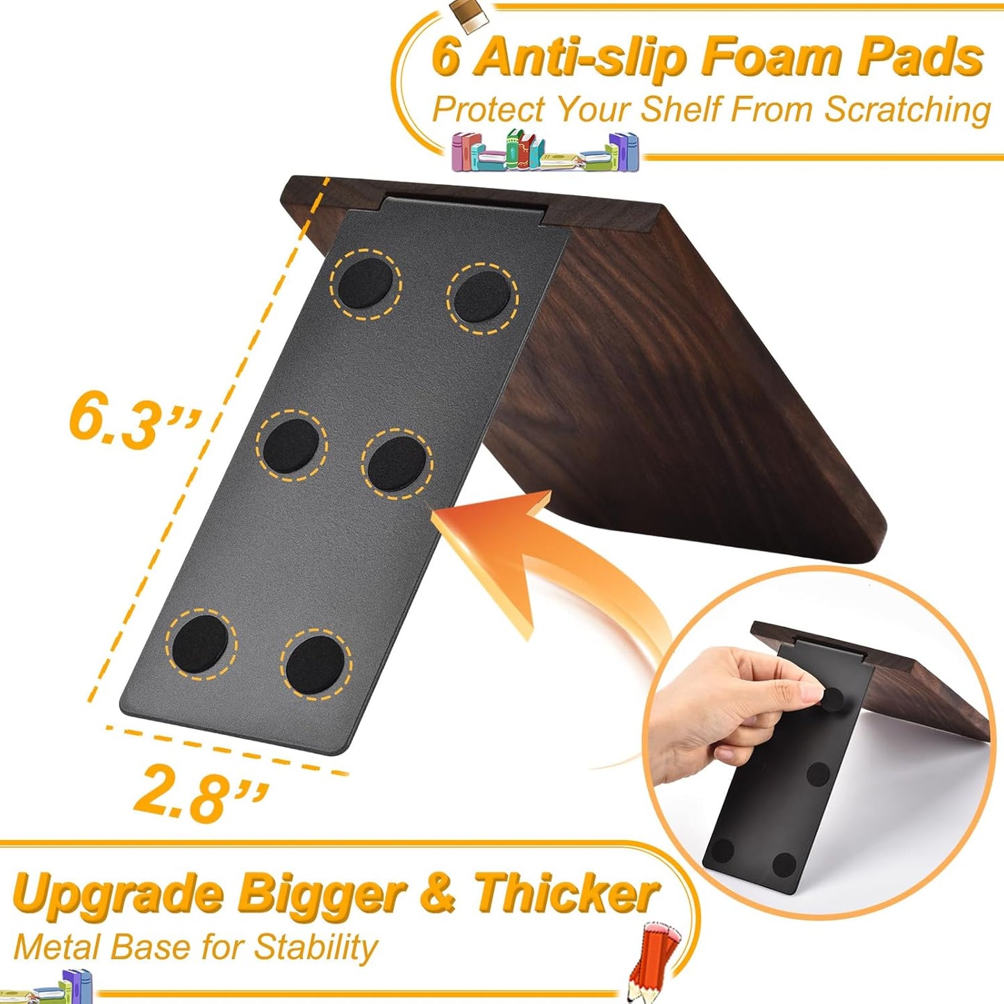 Book Ends, Black Walnut Wooden Bookends for Shelves - Heavy Duty Non-Slip Book Organizers, Upgraded Decorative Bookend Holders for Home, Kitchen, Office, Set of 2, Small