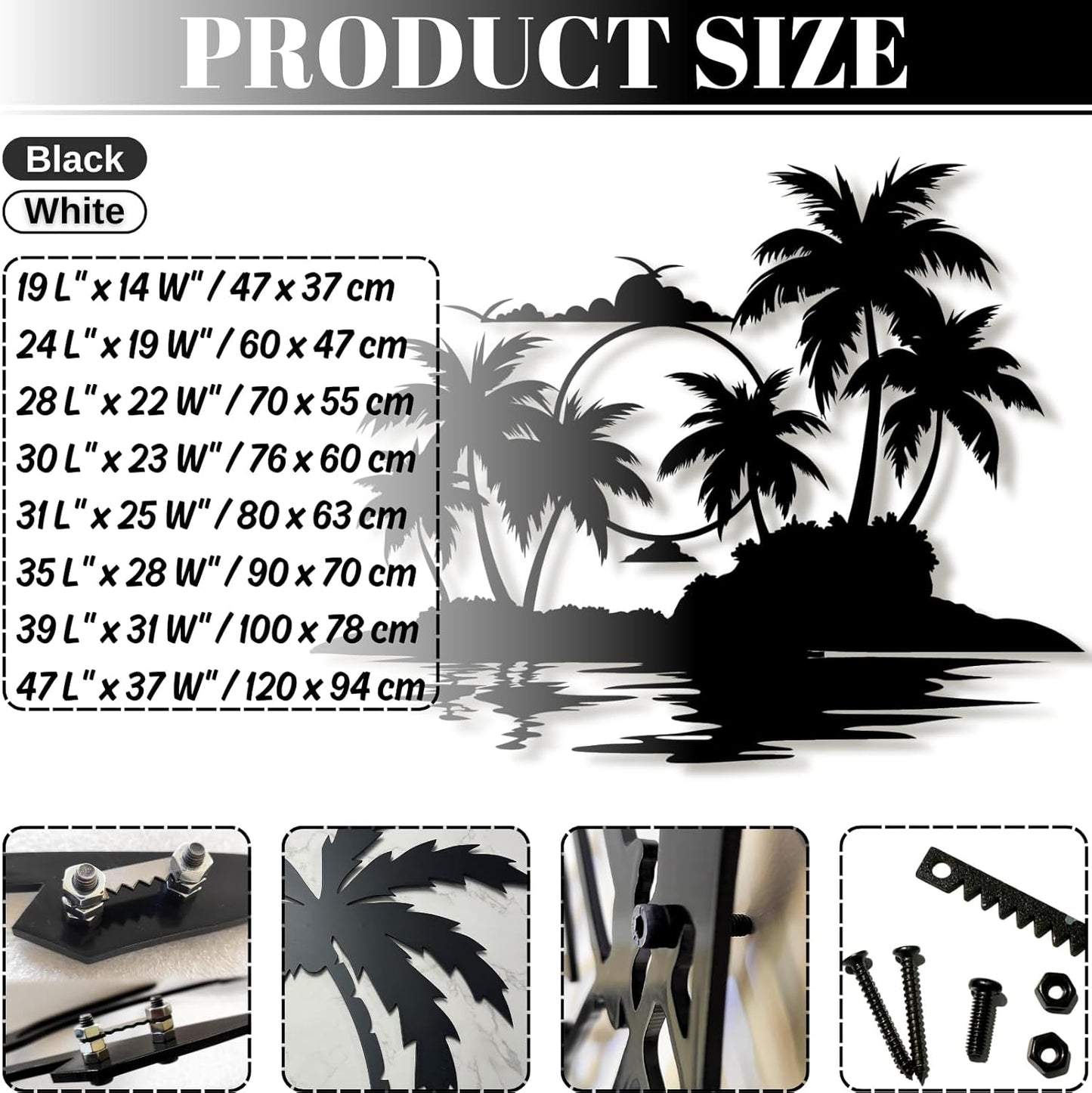 Lunwall Palm Tree Metal Wall Art, Tropical Beach Wall Decor, 19 L" x 14 W" / 47 x 37 cm