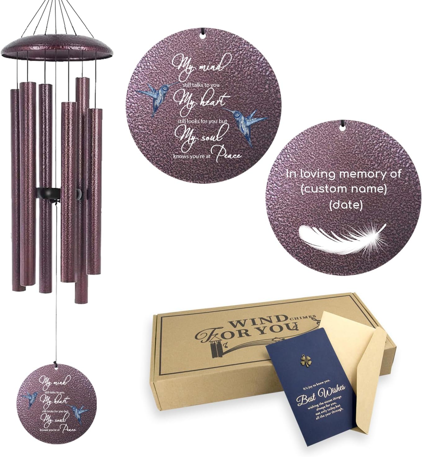 ASTARIN 36" Large Deep Tone Personalized Sympathy Wind Chimes, Memorial Wind Chime for Loss of Mother Father Loved One, Hummingbird Bereavement Gifts Decor Outdoor Patio Garden Graveyard