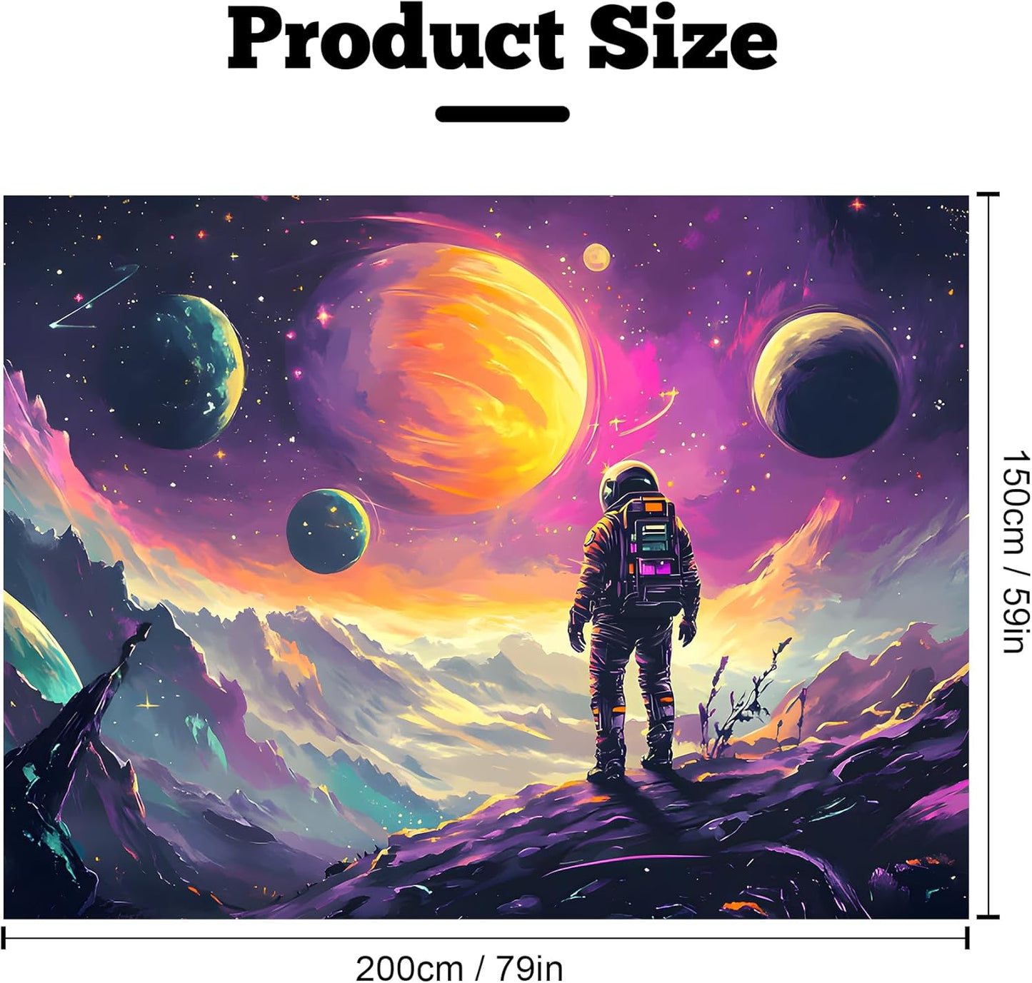 BVBOX Astronaut Space Blacklight Tapestry 79"x59", UV Reactive Astronaut Universe Galaxy Planet Glow in Dark Tapestries, Black Light Neon Upright Poster Wall Hanging Backdrop Decor for Bedroom Living Room