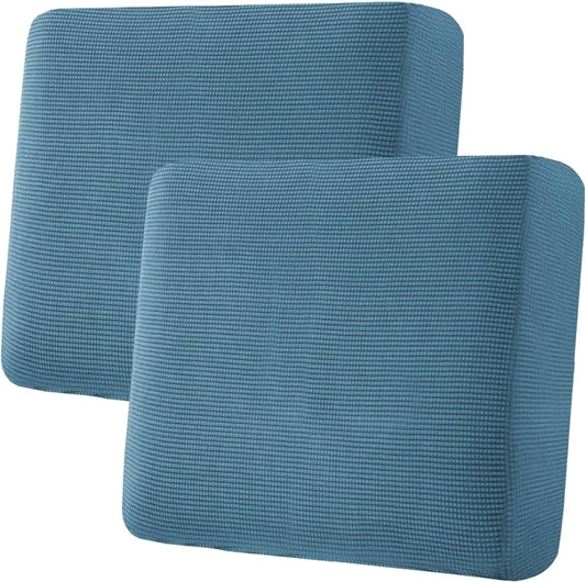 H.VERSAILTEX Super Stretch Individual Seat Cushion Covers - Sofa & Couch Cushion Slipcover Sets - Thick Jacquard Textured Twill Fabric (2 Piece Large, Dusty Blue)