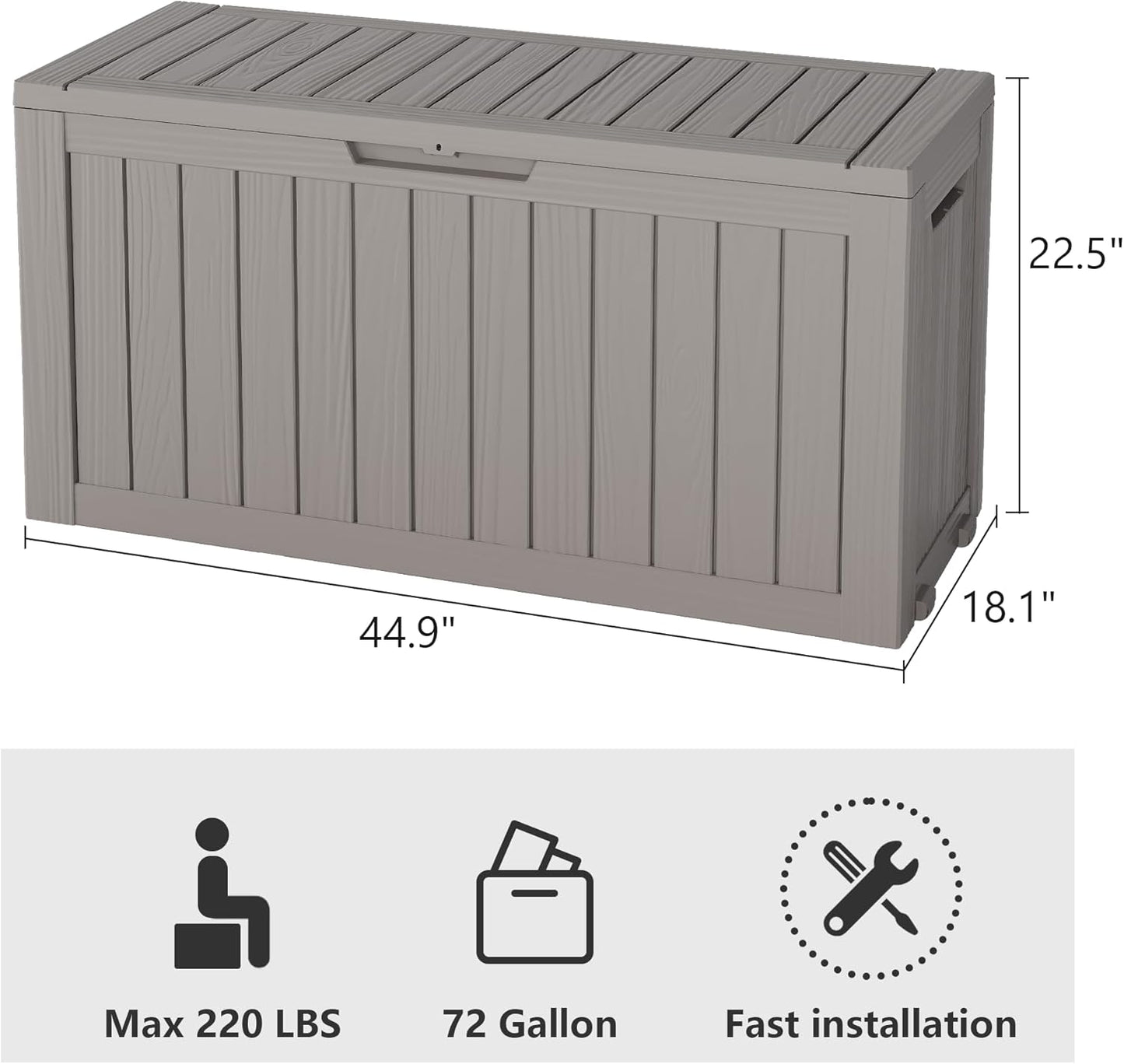 72 Gallon Deck Box Lockable Resin Outdoor Storage Box waterproof Outdoor Container for Patio Furniture Cushions, Pillow