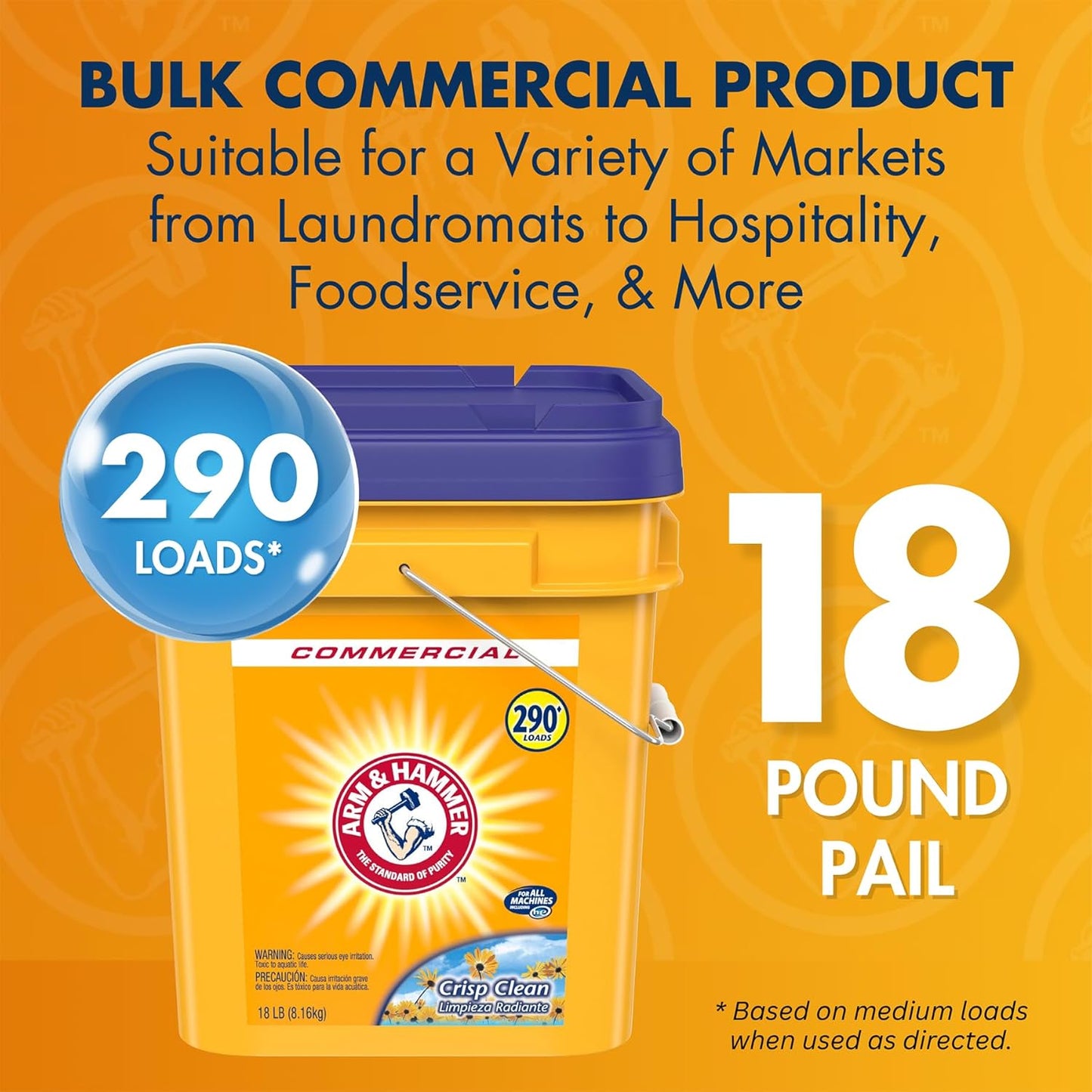 Arm & Hammer powder laundry detergent, crisp clean, 18 lb pail