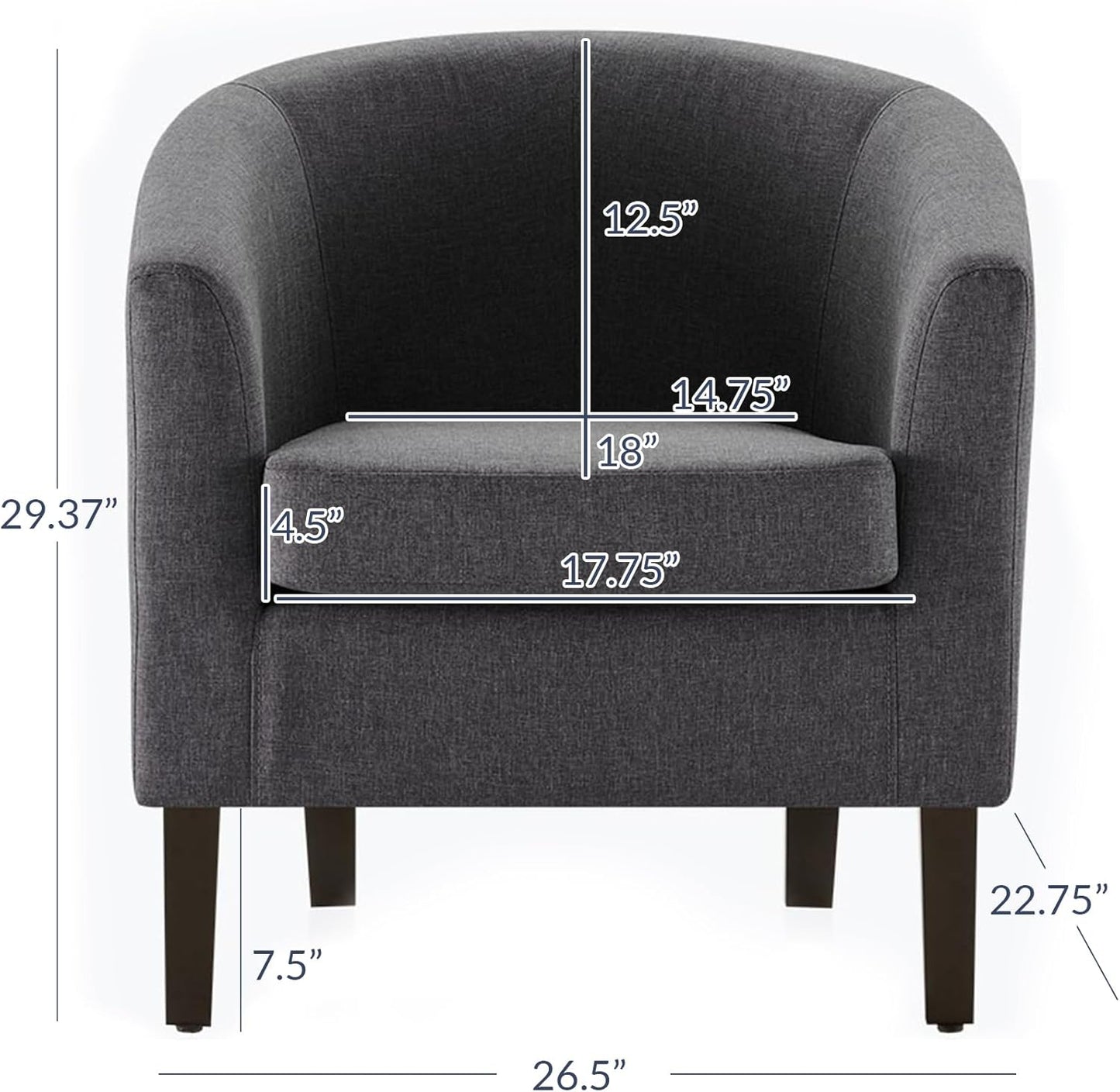 BELLEZE Living Room Chairs Set of 2, Linen Round Accent Barrel Chairs, Club Tub Sofa Chairs for Bedroom, Corner Chairs with Flared Legs and Cozy Soft Padding - Highland (Gray)