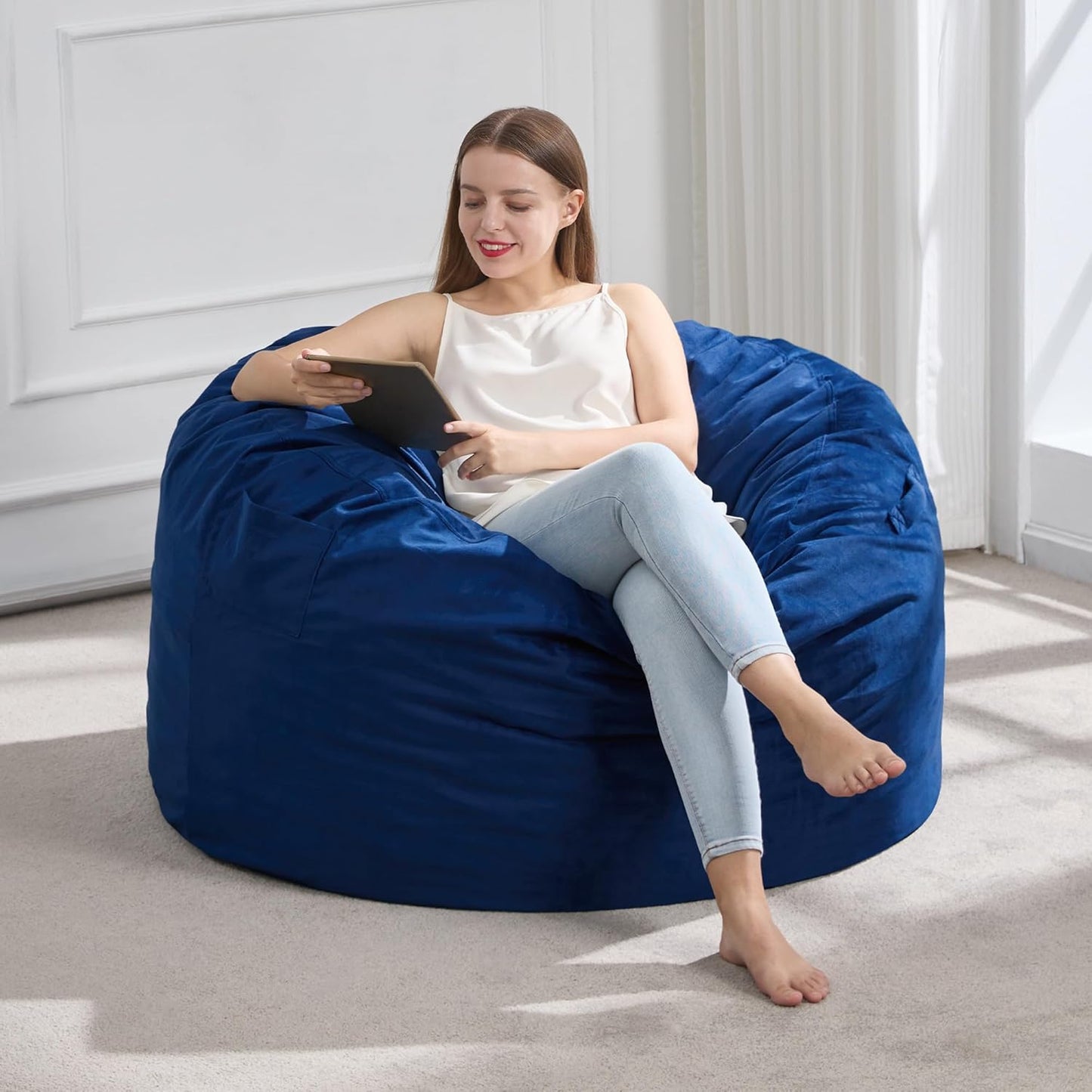 Hobestluk 3FT Bean Bag Chair Giant Bean Bag Chairs for Adults Large Bean Chairs with Removable Cover, Beanbag Chair with Filler, Adult Bean Bag Chairs for Living Room, Bedroom