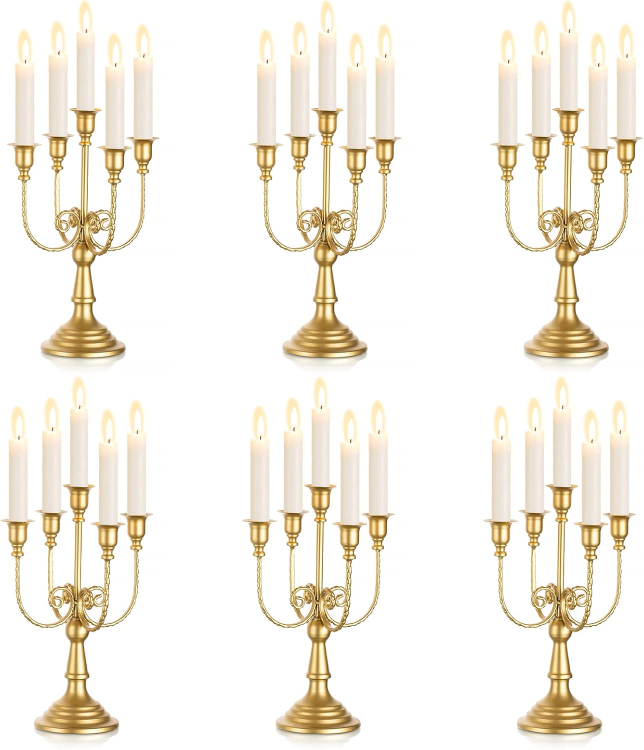 Sziqiqi Candelabra Candle Holder Gold Set of 6-5-arm Metal Candlestick Holders for Taper Candles for Centerpieces Table Wedding Christmas Fireplace Decor Birthday
