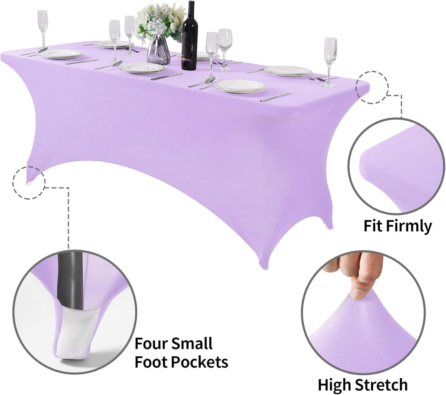 2Pack Spandex Table Cover for 6Ft or 4fT or 8ft Table Universal Fitted Stretch Tablecloth for Party, Banquet, Wedding and Events-Lavender