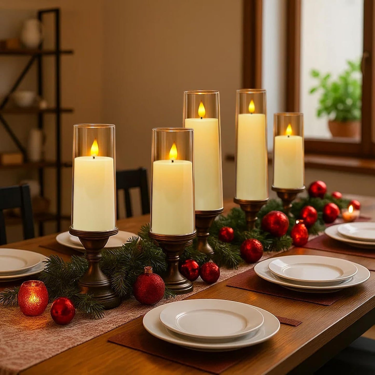 Amagic Ivory Flameless Candles with Remote, Battery Operated Candles with Timer, Acrylic Plexiglass Flickering LED Fake Candle for Wedding, Holiday, Home Decor, Set of 9, D2.2 x H5 6" 7"