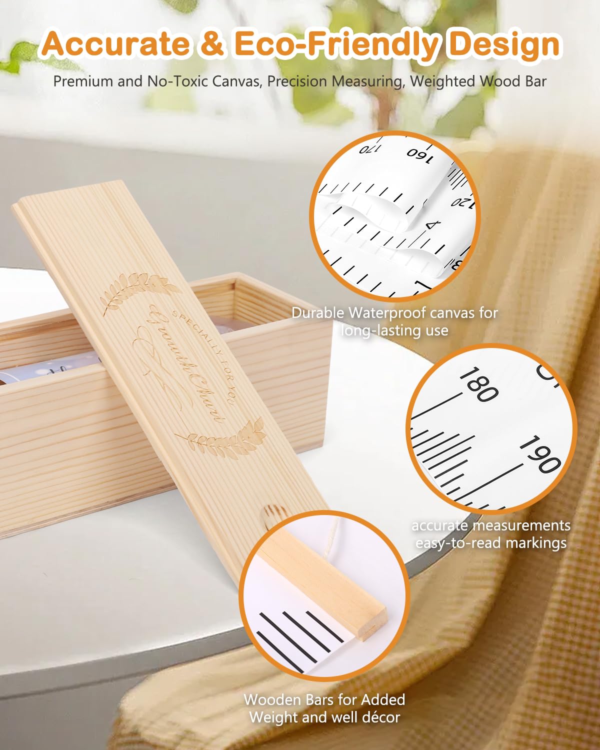 Height Chart for Kids Growth Chart for Wall Kids Height Wall Chart Kids Growth Chart Wall with Keepsake Box Height Measurement Wall Ruler Baby to Child Growth Tracker Neutral Nursery Wall Decor