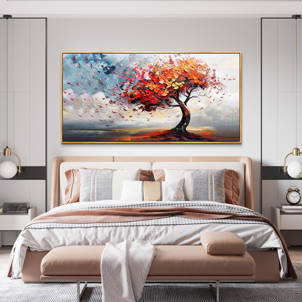 hyidecorart Wood Framed Prints Textured Pictures Large Abstract Wall Decor For Living Room Canvas Wall Art For Office Bedroom Decor Tree Panoramic Landscape Wall Painting Artwork Modern Hotel Mural