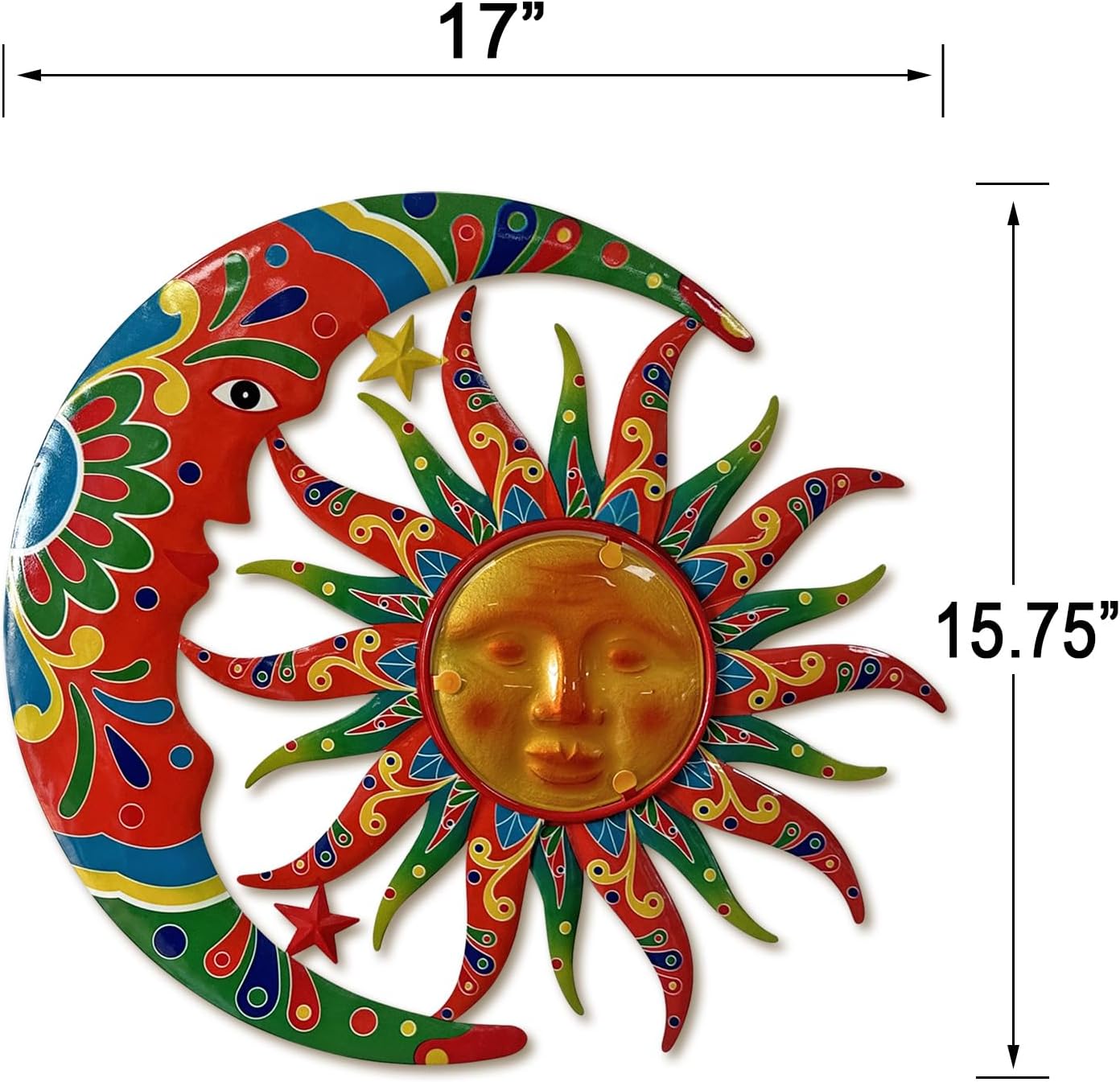 Limygus Sun and Moon Wall Decorations for Outdoor, Colorufl Metal Sun Wall Art Decor with Moon & Stars Perfect for Patio, Garden, Yard, Living Room, Bedroom