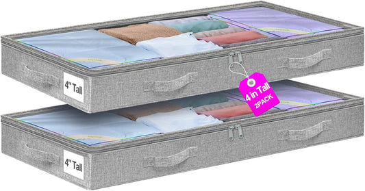 punemi Under Bed Storage Containers, Below 4 Inches Tall Low Profile Underbed Storage, NO STRUCTURE, Soft Foldable Underbed Cloth Storage Bags, Zipper Blanket Storage Container, 2Pack, 20x40x3.7in