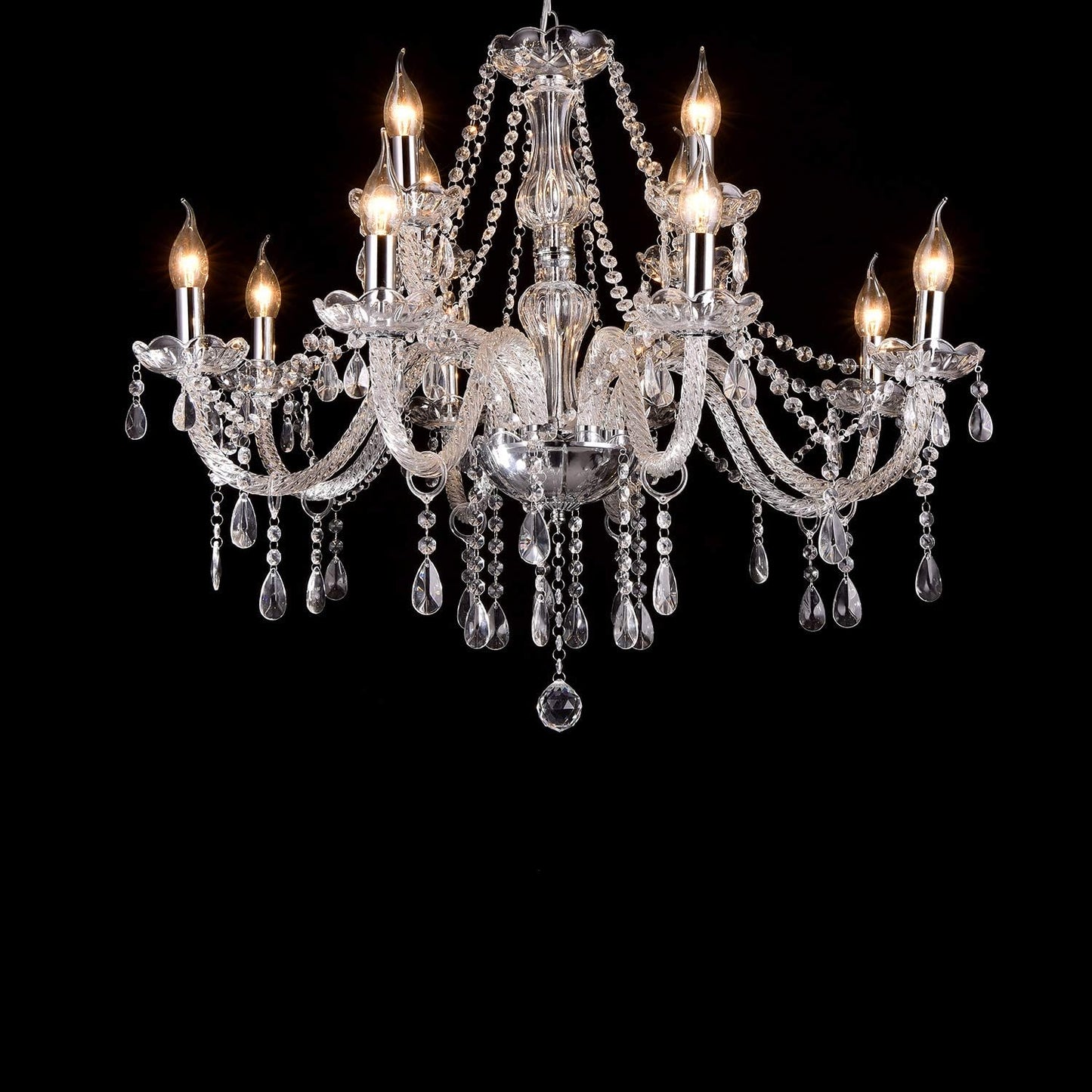 LIUMANG Modern Elegant 12 Lights K9 Crystal Glass Chandelier Pendant Ceiling Lighting European Style for Dining Living Room Bedroom Transparent,12 E12 Bulbs Required