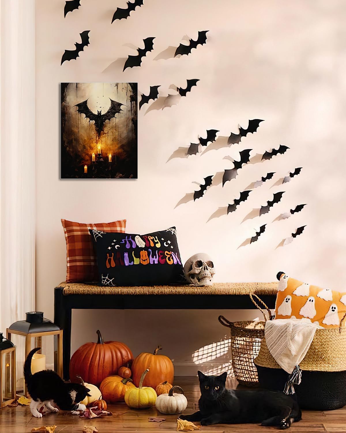 AbcCustomize Halloween Canvas Wall Art - Vintage Moody Bat Poster, Gothic Dark Academia Wall Decor, Spooky Halloween Decor for Farmhouse & Cottage, Fall Decorations Indoor for Living Room & Bedroom