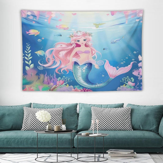 HZOHNAGO Mermaid Girls Tapestry Watercolor Mermaid Princess Pattern Printed Wall Tapestry Wall Hanging for Bedroom Living Room Dorm 90" W x 60" H