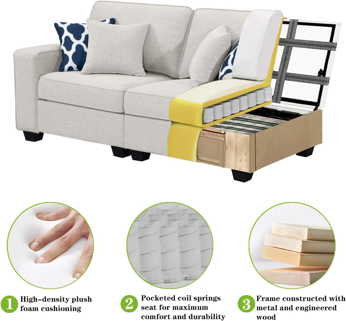 L Lengend Vansen Modular Sectional Sofa U Shaped Couch with Ottoman Modern Reversible Corner Sectional Couch for Living Room (Cream, 2+3 with Ottoman)