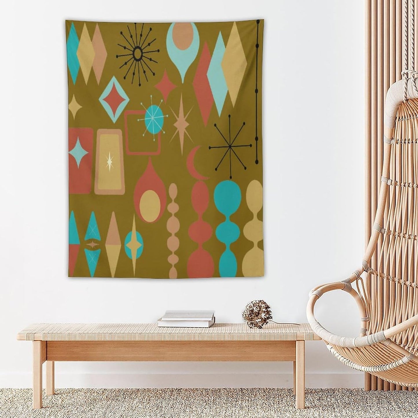 ICMOLYYENLO Boho Medieval Cat Tapestry, Abstract Atomic Starburst Geometric Aesthetic Art Wall Hanging For Bedroom Living Room Dormitory 40x60 Inches