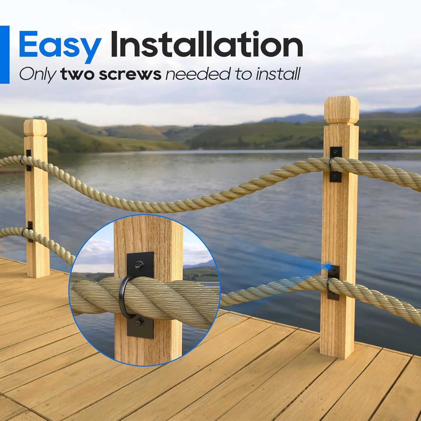 10Pack 2inch Rope Support Holder Drop Ring Brackets Stainless Steel Decorative for Hemp Rope Fencing Stair Deck Railing Ceiling Hook