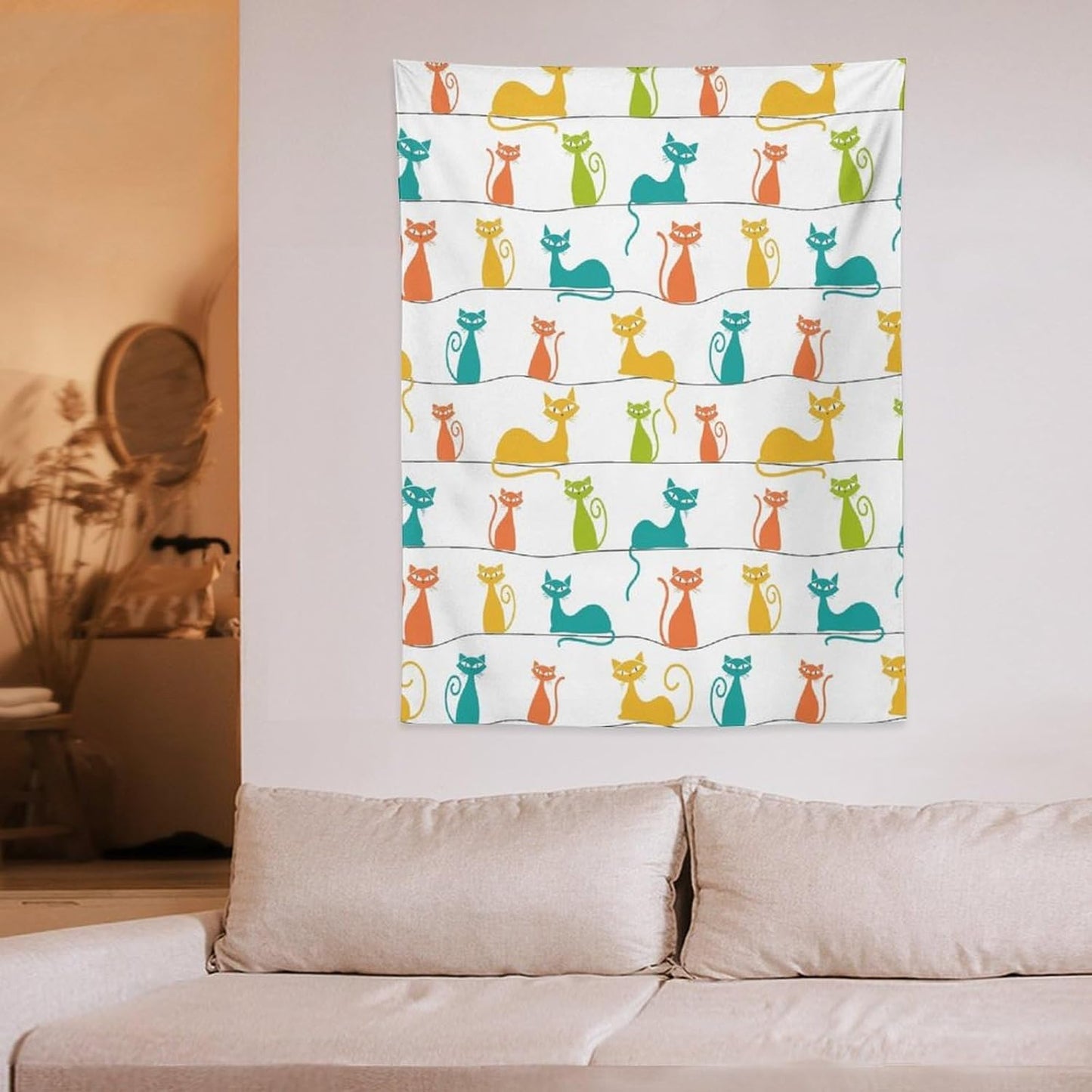 ICMOLYYENLO Boho Medieval Cat Tapestry, Abstract Atomic Starburst Geometric Aesthetic Art Wall Hanging For Bedroom Living Room Dormitory 30x40 Inches