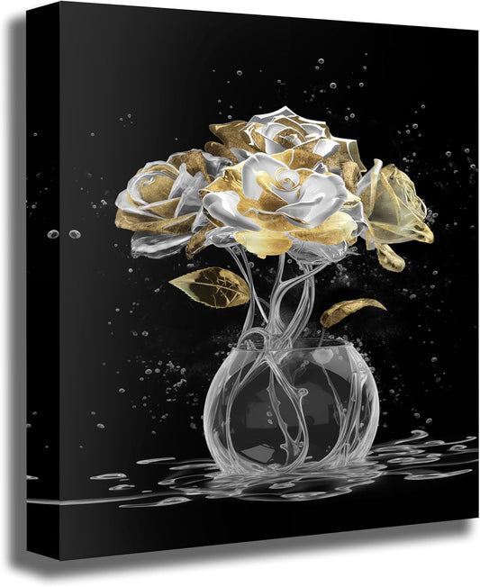 Belmrxne Flower Prints Wall Art White and Gold Canvas Painting Modern Minimalist Decor for Living Room Bedroom Dining Room Office Home Decor 12x16 inch