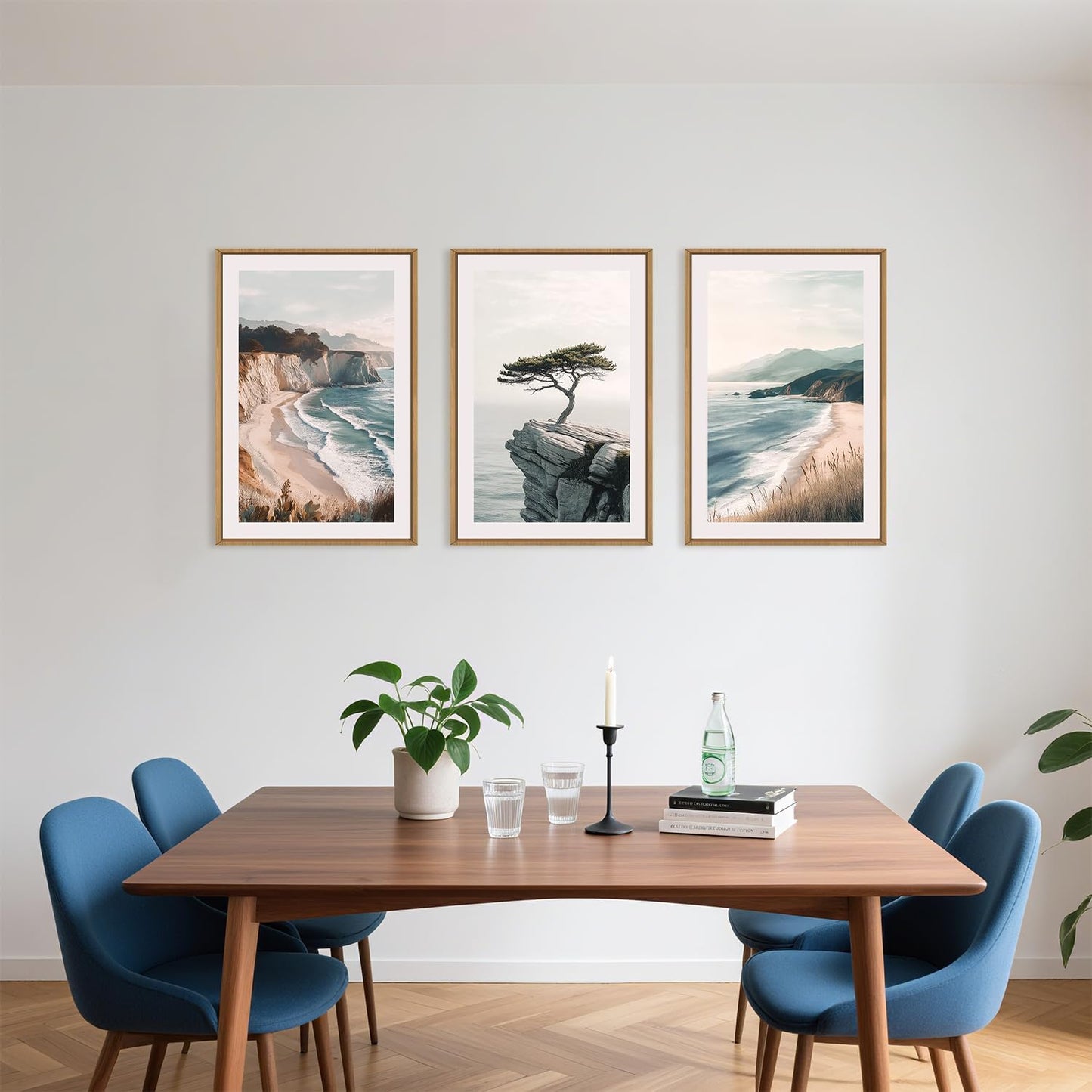 Celestdeco Amalfi Coastal Seascape Framed Canvas Wall Art Set, Summer Ocean Wall Decor, Southwestern Beach Wall Painting, Ocean Seascape Art Prints for Living Room, Bedroom, Dining Room - 24"x36"x3