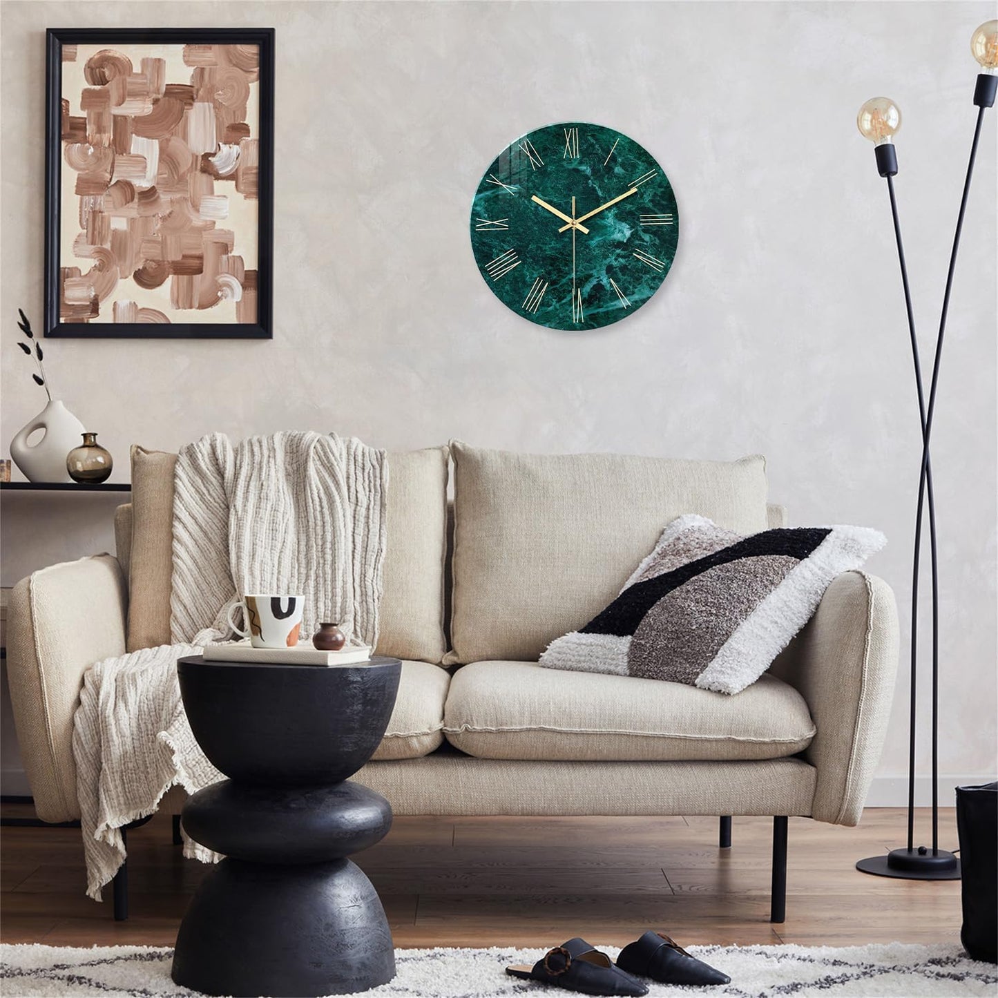 Teal Glass Wall Clock Battery Operated 16 Inch Modern Clock for Living Room Decor Large Wall Clock Silent