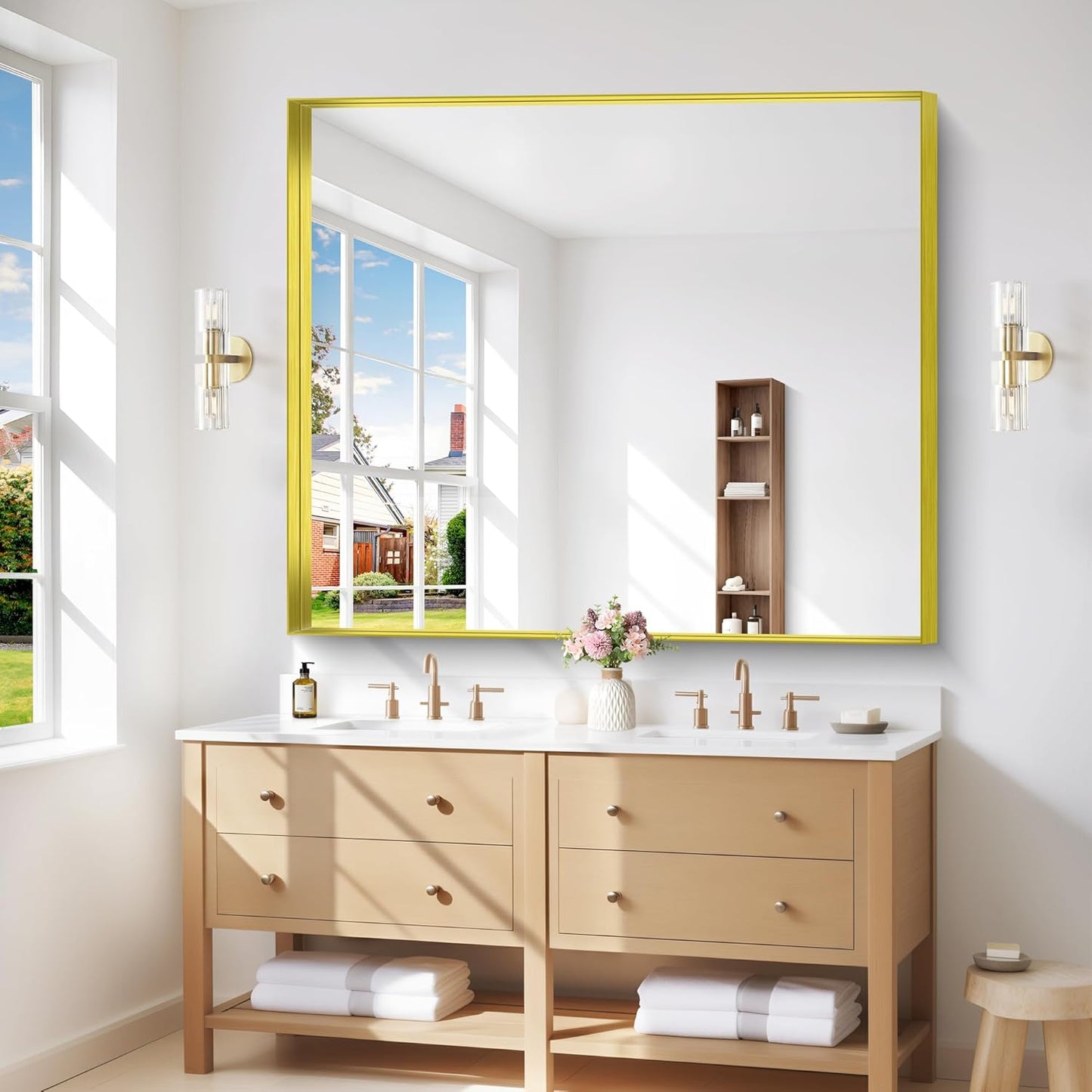 Gold Bathroom Mirror, 40x48 Inch Rectangular Framed Mirror, Large Wall Mounted Bathroom Vanity Mirror Over Sink for Bedroom,Restroom, Living Room, Hangs Vertically or Horizontally