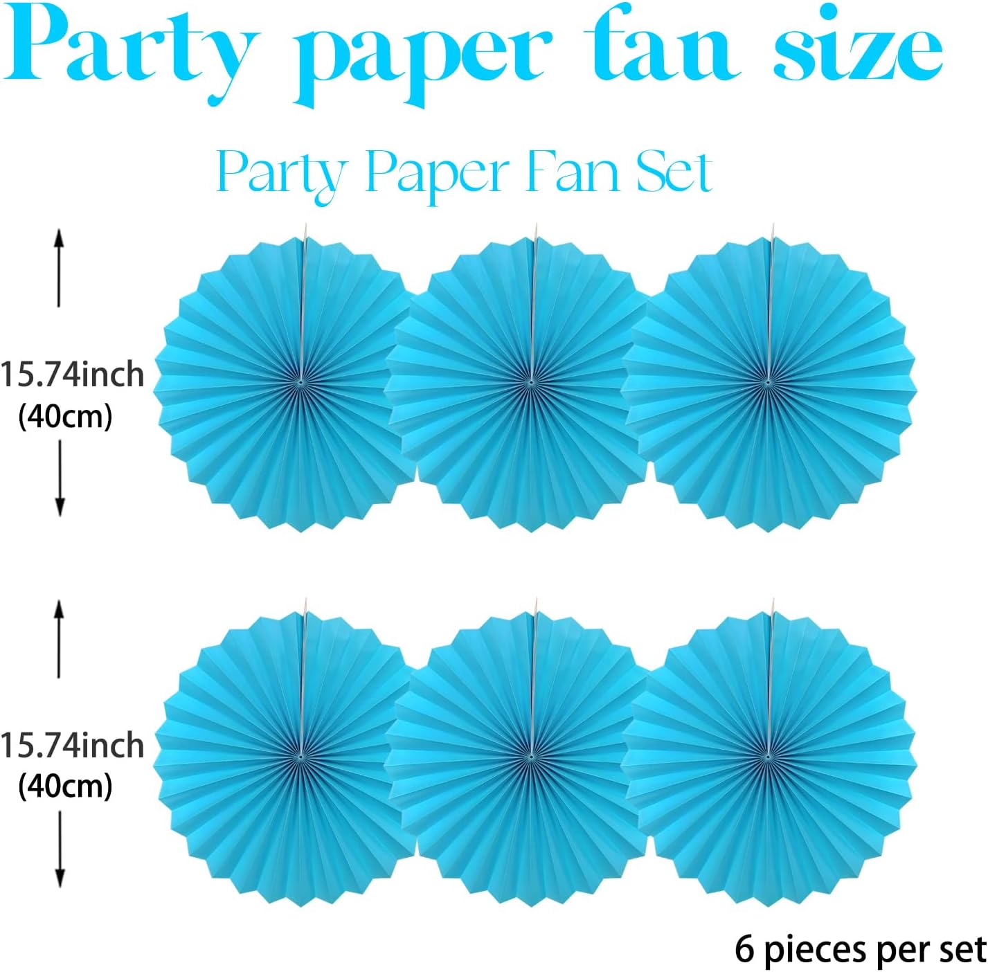 BARTHEW Blue Hanging Paper Fans,Blueaccessories Paper Decorations for Party,Blue Harmony Classroom Decorations,Party Decorations for Boys 16in Hanging Paper Fans 30 Color DIY Set (Sky Blue)