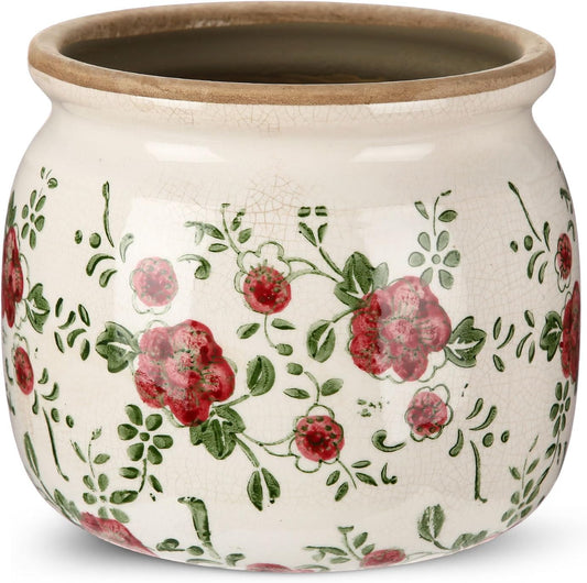 1 Pcs Vintage Planter Large Ceramic Plants Pot Red Plum Crack Cottage Scroll Vase Flower Vase Pot Indoor Plants Home Kitchen Decor Farmhouse Antique Decorative Gift