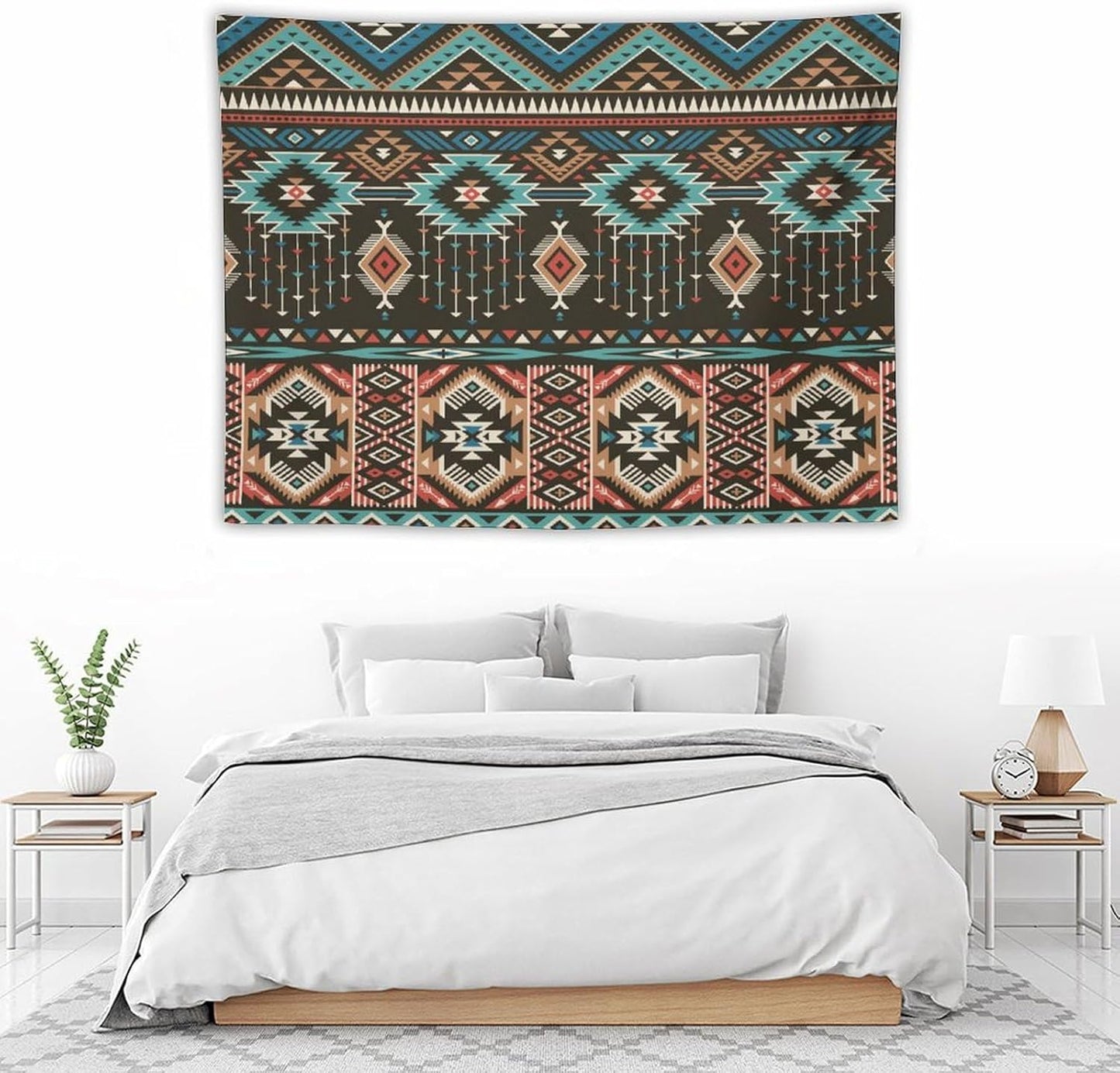 HZOHNAGO Aztec Tapestry Turquoise Blue and Brown and Native American Tribal Pattern Printed Wall Tapestry Wall Hanging for Bedroom Living Room Dorm 40" W x 30" H