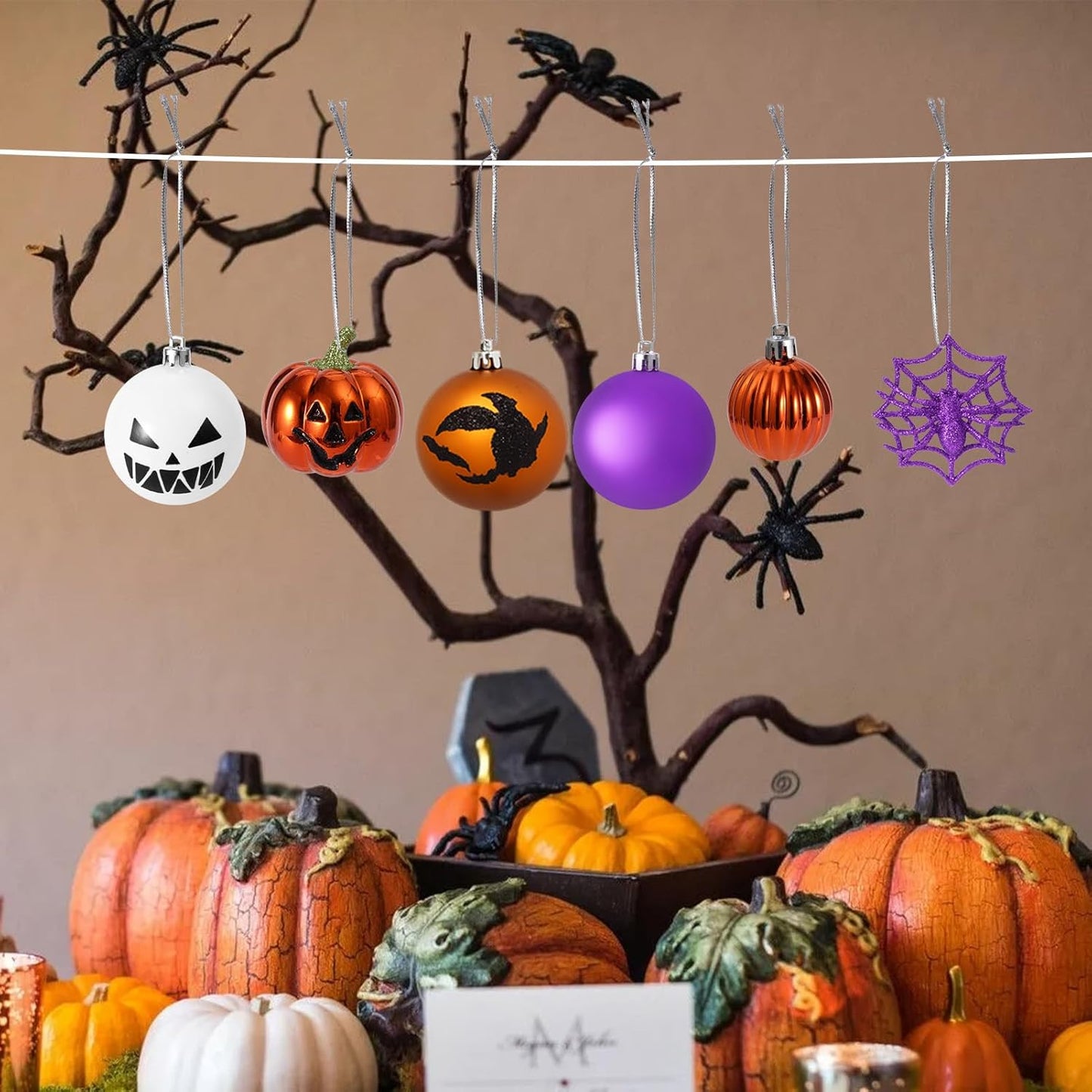 69pcs Halloween Ball Ornaments Set, Shatterproof Decorative Hanging Ornaments Set for Small Tree, Cute Balls for Home Indoor/Outdoor Halloween Party Holiday Decor