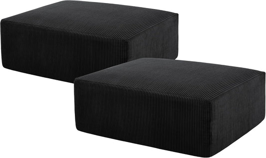 40" Square Stuffed Ottoman Pouf for Sofa Couch, Corduroy Poufs with Foam Chunk Filling, Furry & Fluffy Foot Stool Movable Ottoman. 40 * 31 Floor Poufs Foot Rest for Living Room, Black