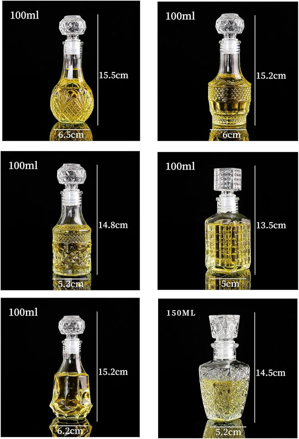 AlifordGlass Mini Glass Bottles with 6 Different Shapes Can be Used for Self-Made juicing, Wine Bottles or Whiskey Decanter