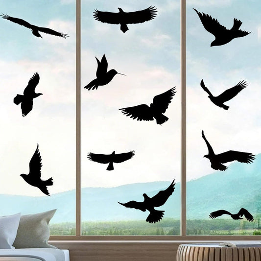 Anti-Collision Large Black Bird Shape Window Clings - Prevent Bird Strikes Double-Sides Window Stickers Decals for Glass Windows & Doors 16 Pieces in Total