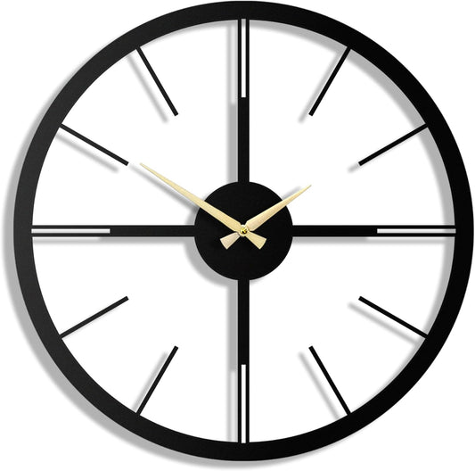 pluviart Rain Minimalist Metal Wall Clock, Modern Black Metal Wall Clock, Silent Non-Ticking Decorative Clock for Living Room, Kitchen, Office, Industrial-Style Wall Decor, Easy to Hang (19,3")