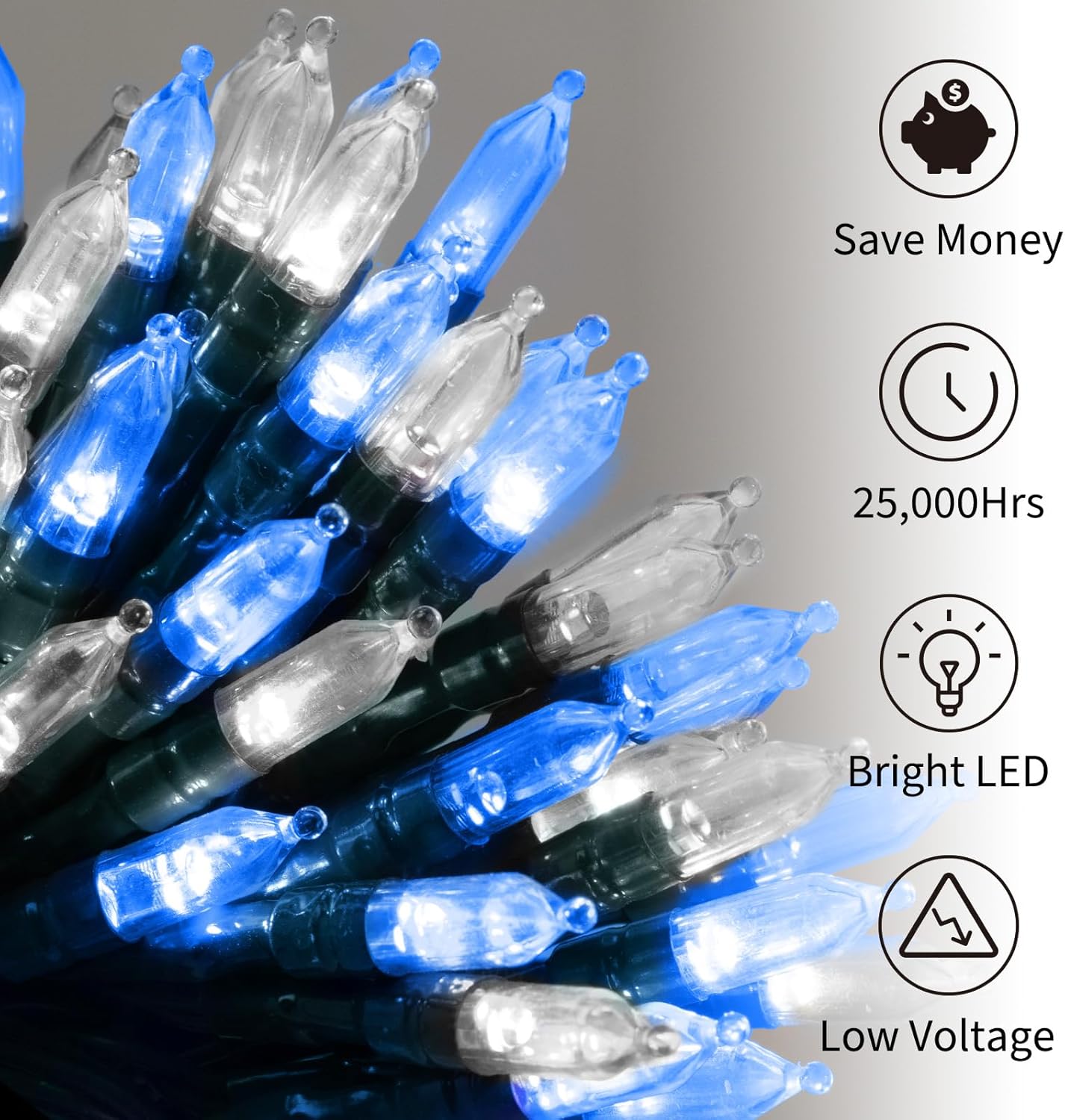 Battery Operated Christmas Lights 2 Pack 18 Feet 50 LED Clear Mini String Lights with 8 Modes Waterproof Tree Lights for Xmas Outdoor Indoor Holiday Party Garden Decor, Blue & White