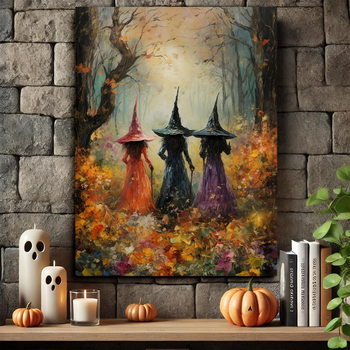 Generic Halloween wall art Posters,Beautiful witches coven amongst the wildflowers art print witches in the woods mystical Witchy Farmhouse Prints,Dark Academia Gothic Room Decor 12x16in Unframed