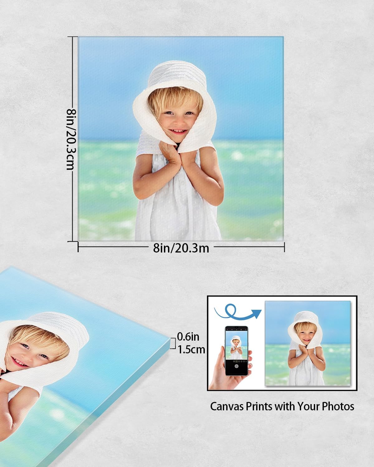 AbcCustomize Canvas Prints with Your Photos, Personalized Photo To Canvas Print for Bedroom, Living Room, Farmhouse Office Decor,Custom Canvas Wall Art for Gifts & Keepsakes, Ready to Hang