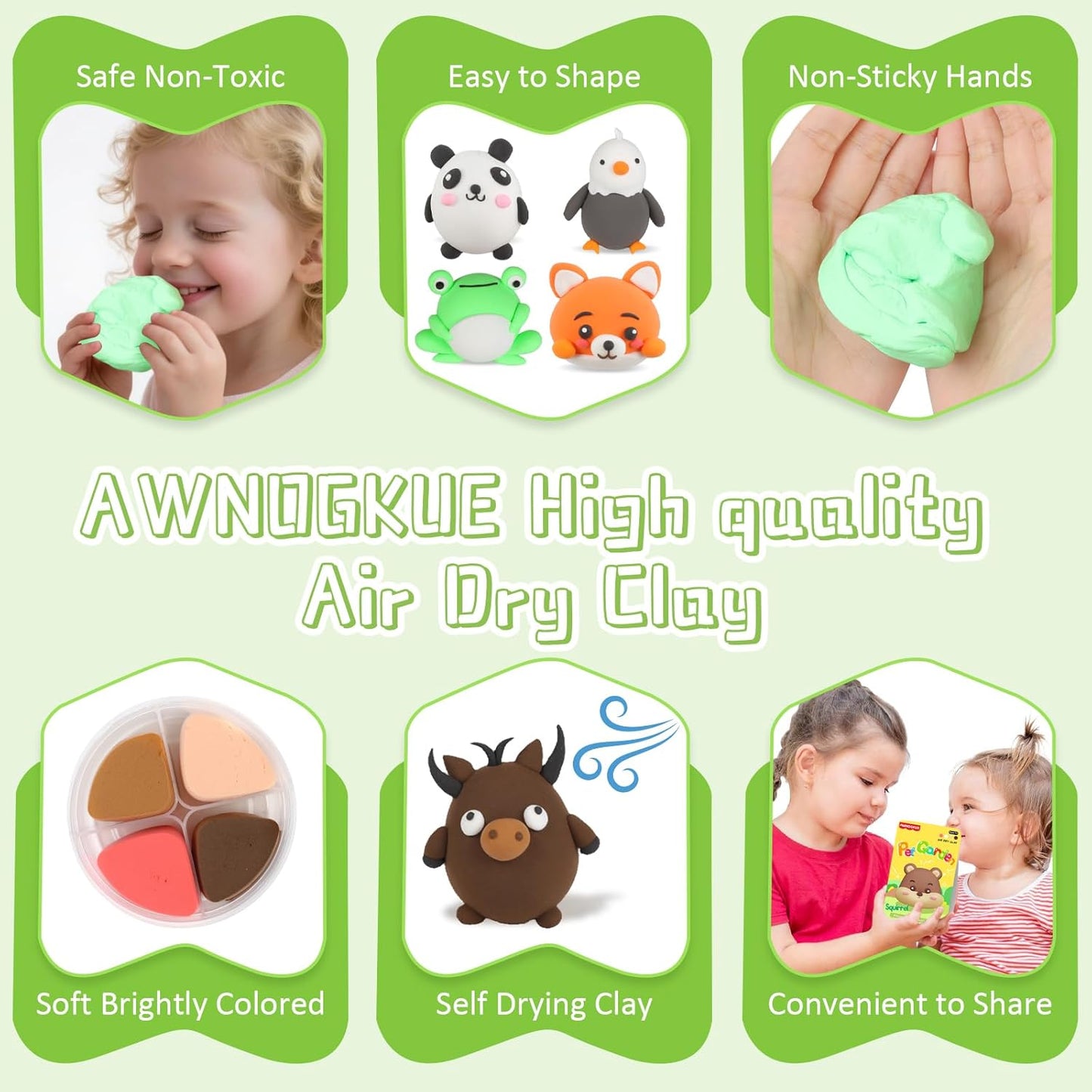 Air Dry Clay for Kids，12 Boxs Modeling Clay Kit with 5 Sculpting Tools, Safe Non-Toxic Model Magic Clay, DIY Art and Crafts Toy Gift, Party Home Favors for Boys, Girls, Toddler