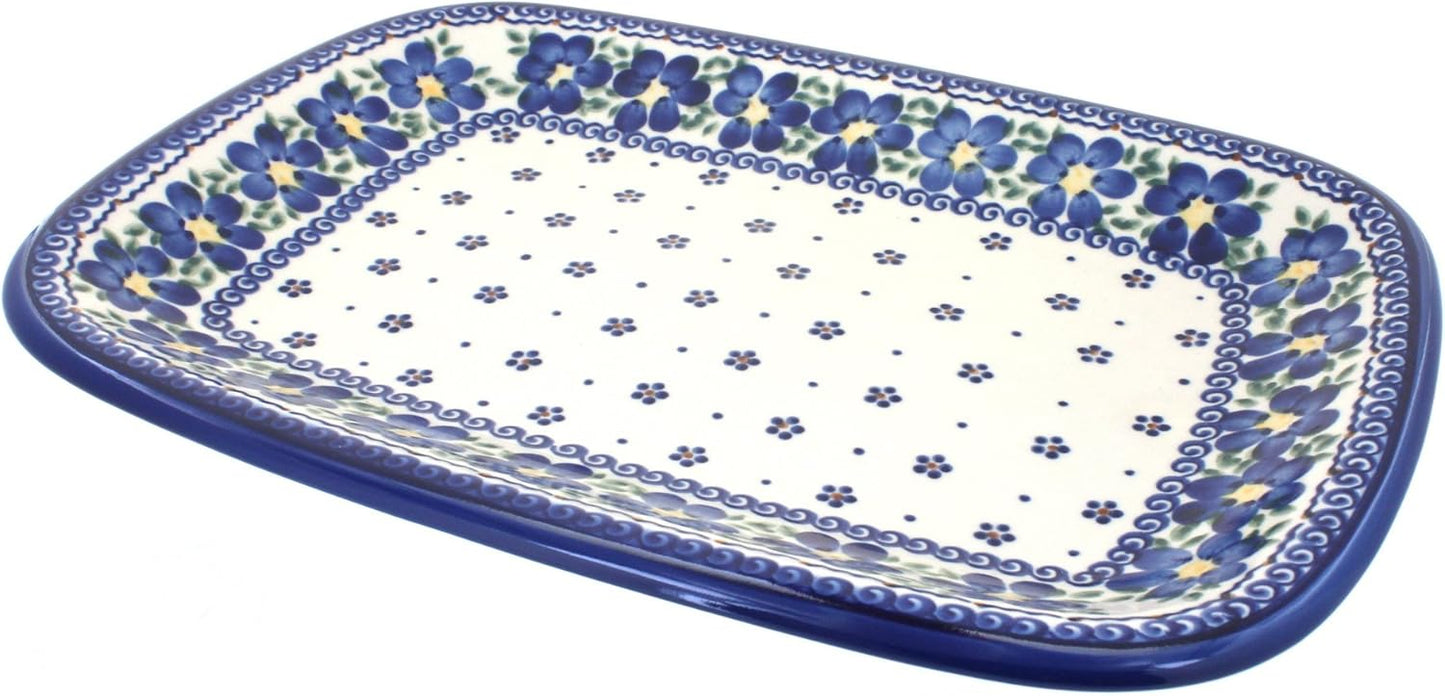 Blue Rose Polish Pottery Spring Blossom Large Rectangular Serving Platter