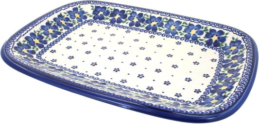Blue Rose Polish Pottery Spring Blossom Large Rectangular Serving Platter